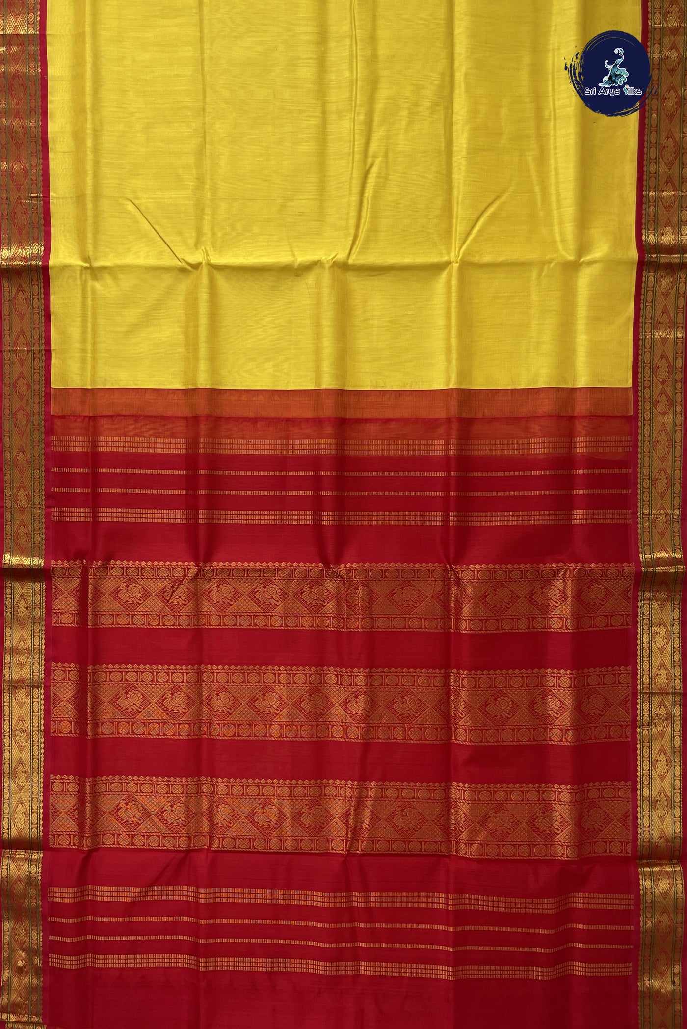 Lemon Yellow Korvai Silk Cotton Saree With Plain Pattern