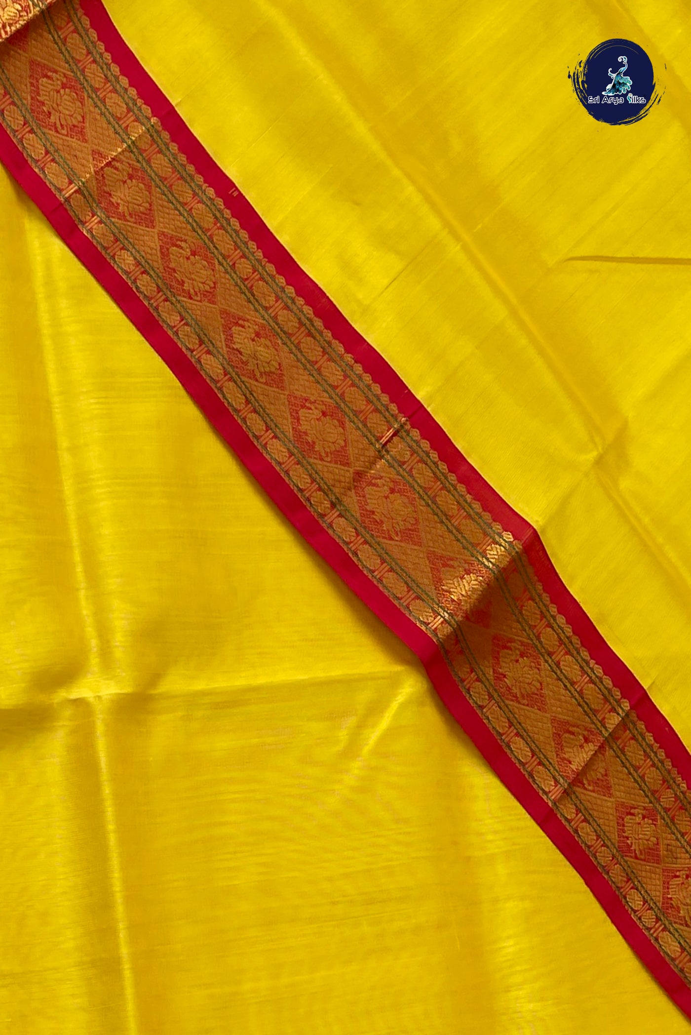 Lemon Yellow Korvai Silk Cotton Saree With Plain Pattern