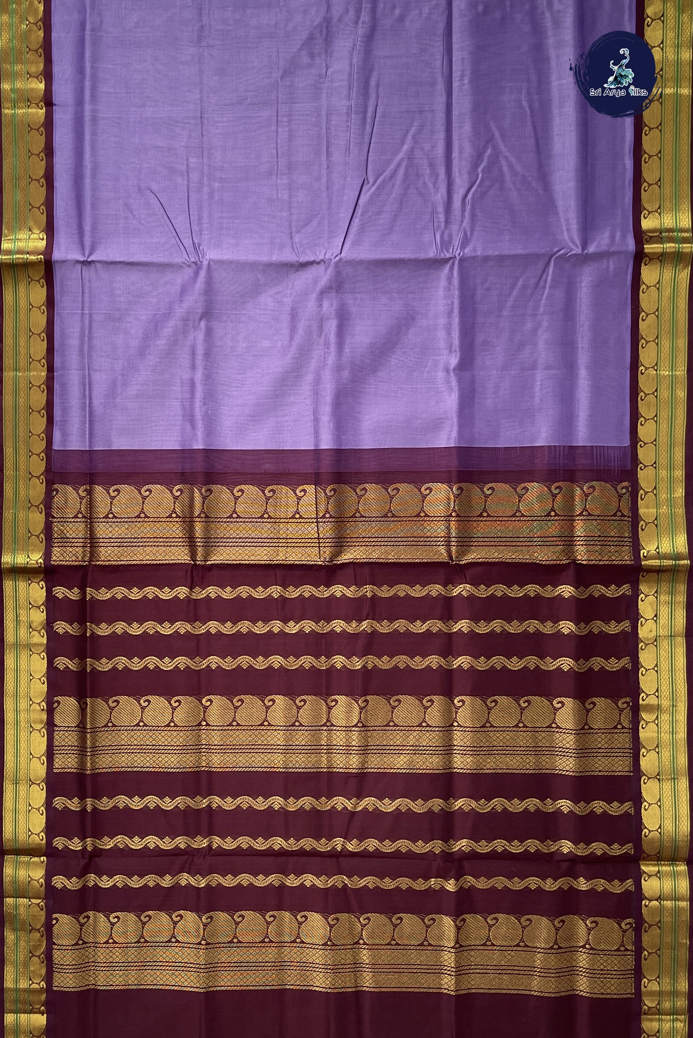 Lavender Korvai Silk Cotton Saree With Plain Pattern