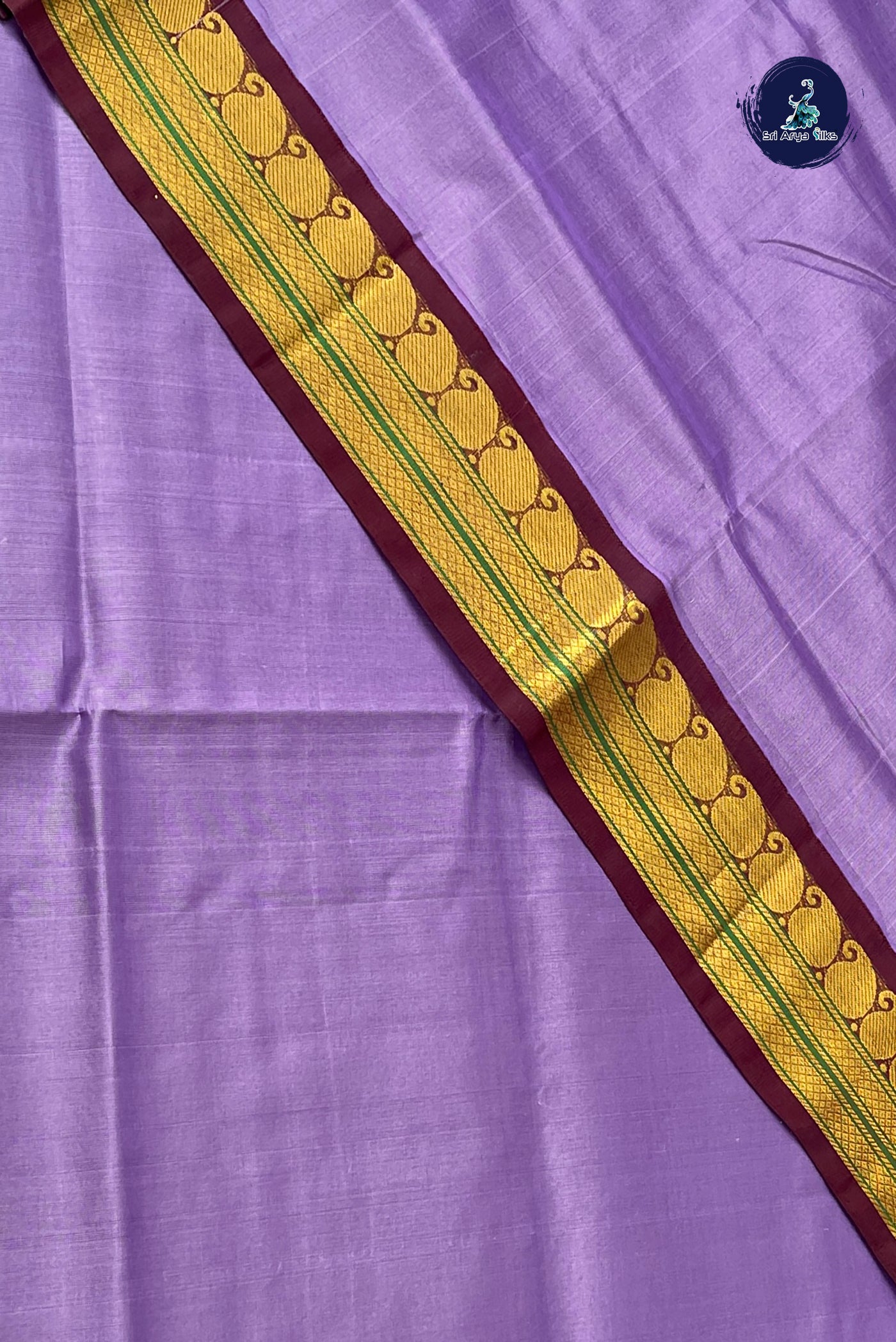 Lavender Korvai Silk Cotton Saree With Plain Pattern