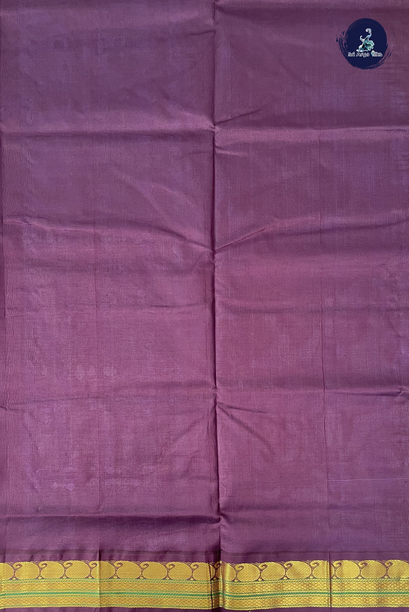 Lavender Korvai Silk Cotton Saree With Plain Pattern