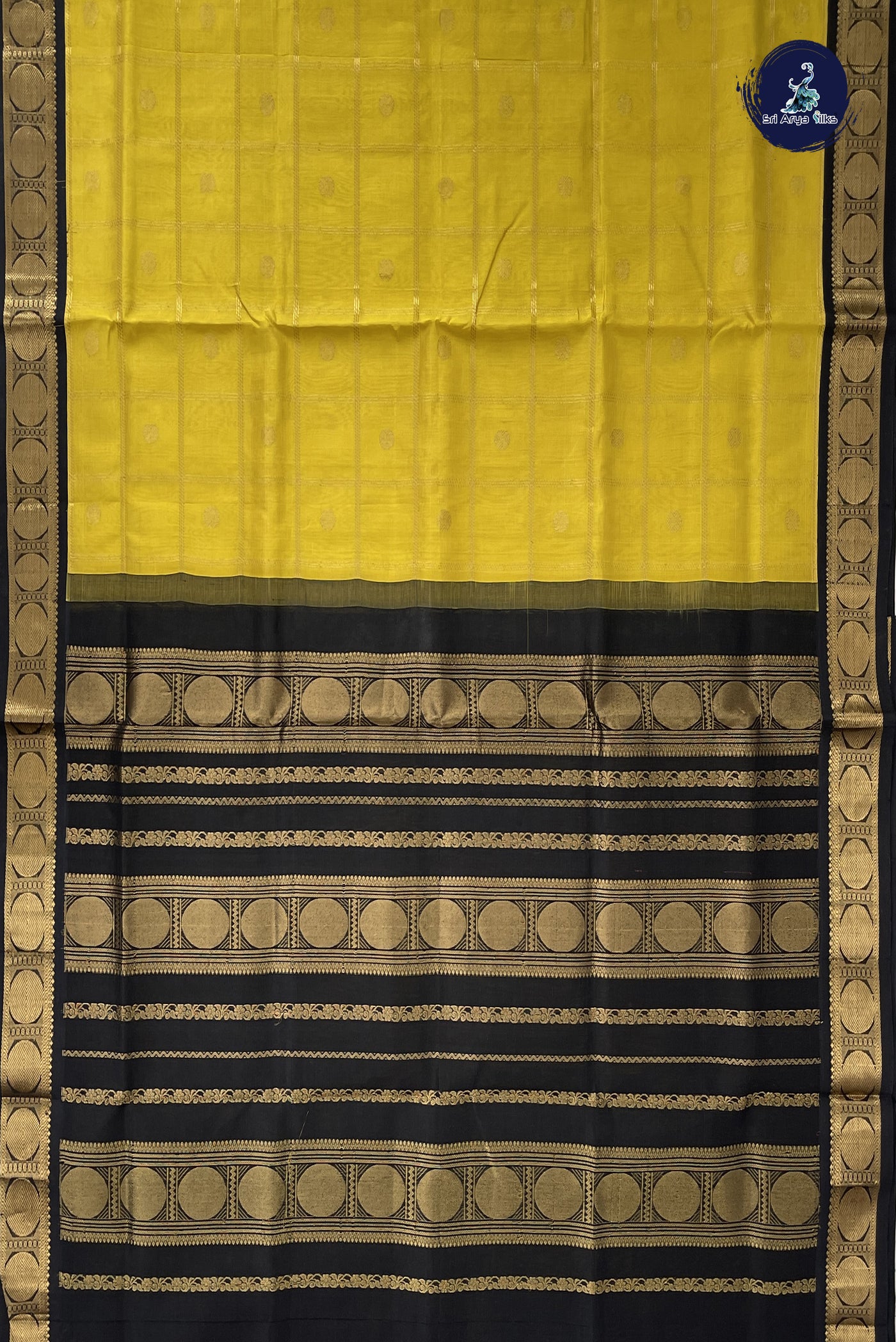 Lemon Yellow Korvai Silk Cotton Saree With Zari Checked Pattern