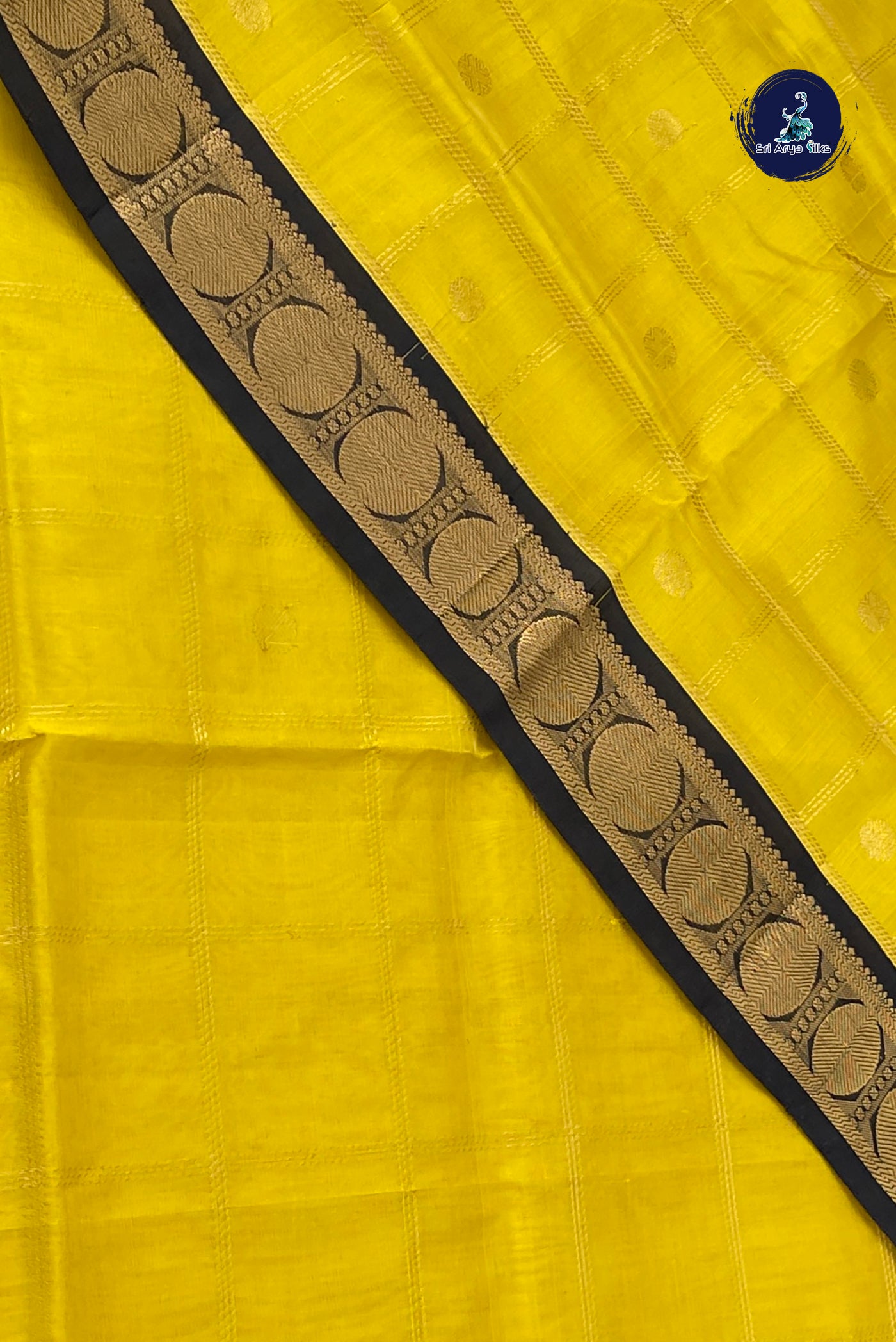 Lemon Yellow Korvai Silk Cotton Saree With Zari Checked Pattern