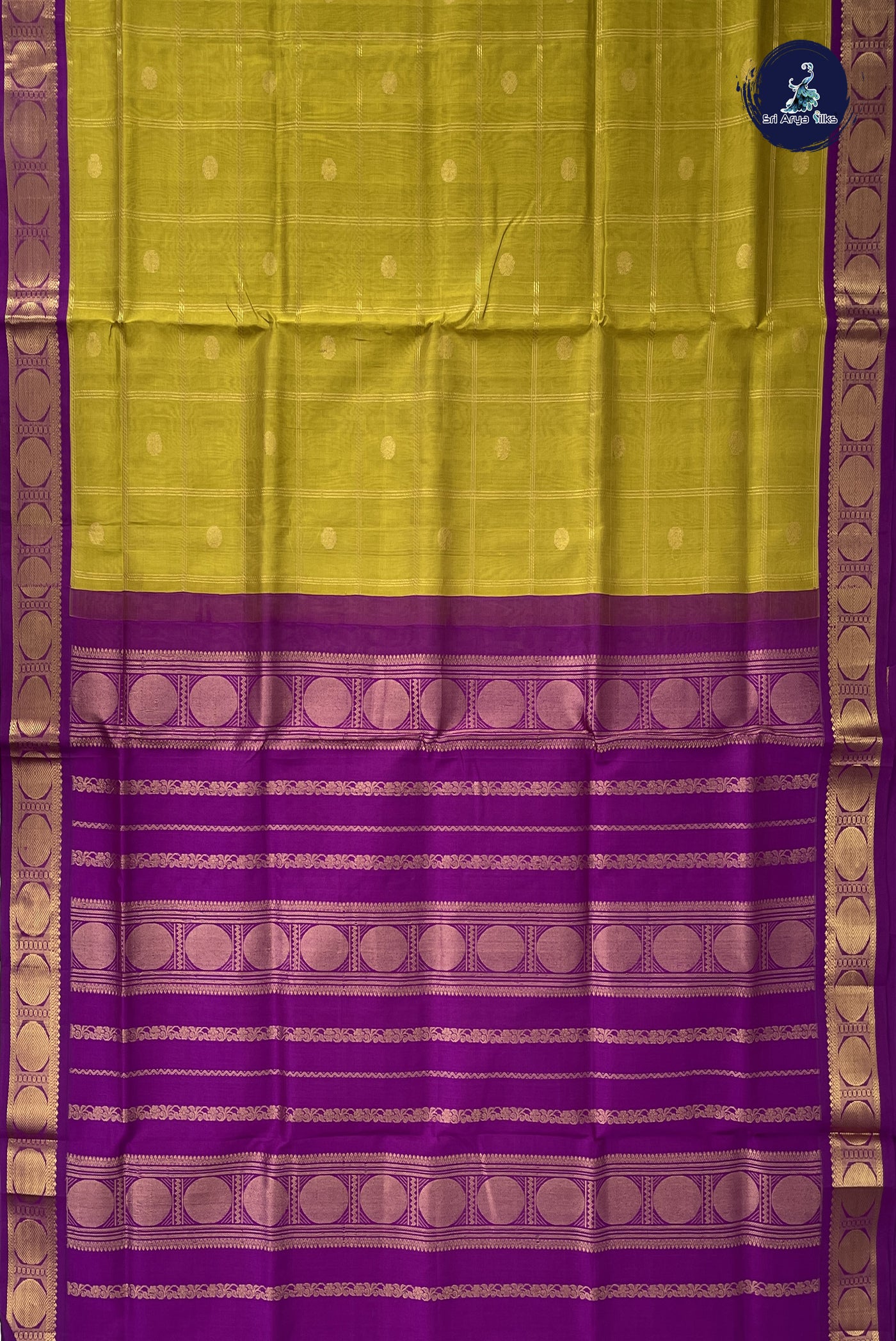 Lime Green Korvai Silk Cotton Saree With Zari Checked Pattern