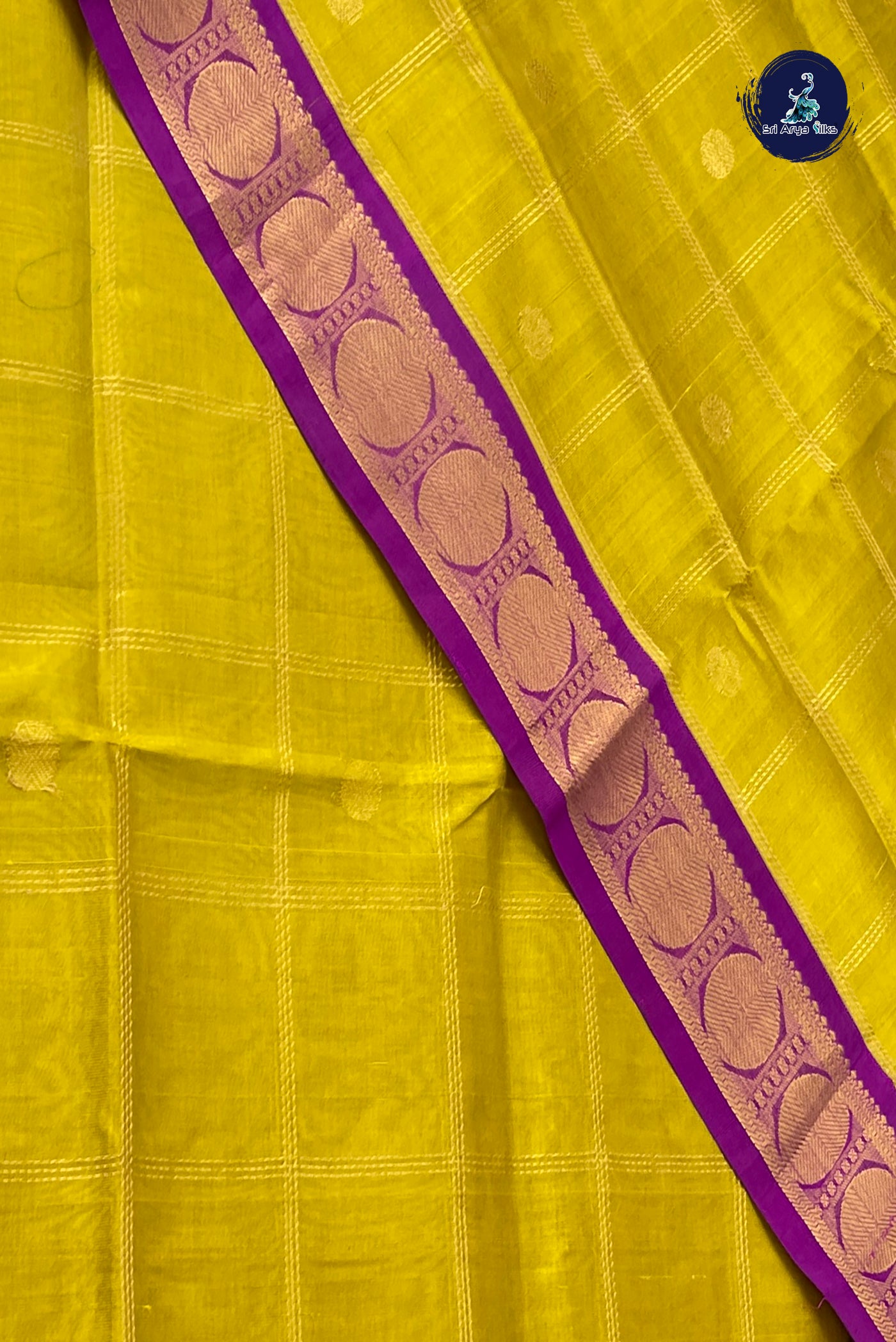 Lime Green Korvai Silk Cotton Saree With Zari Checked Pattern