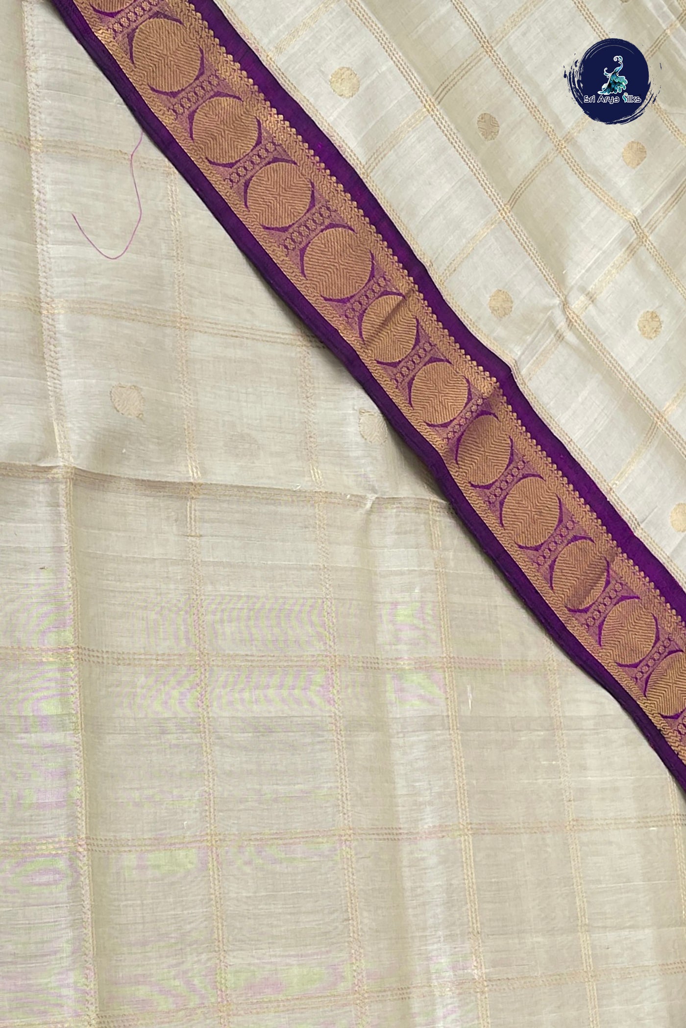 Silver Grey Korvai Silk Cotton Saree With Zari Checked Pattern