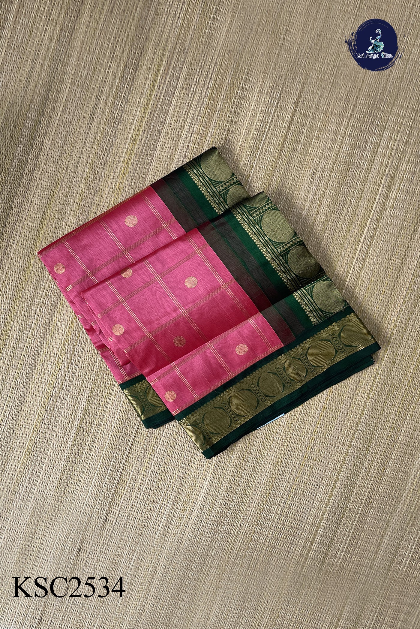 Candy Pink Korvai Silk Cotton Saree With Zari Checked Pattern