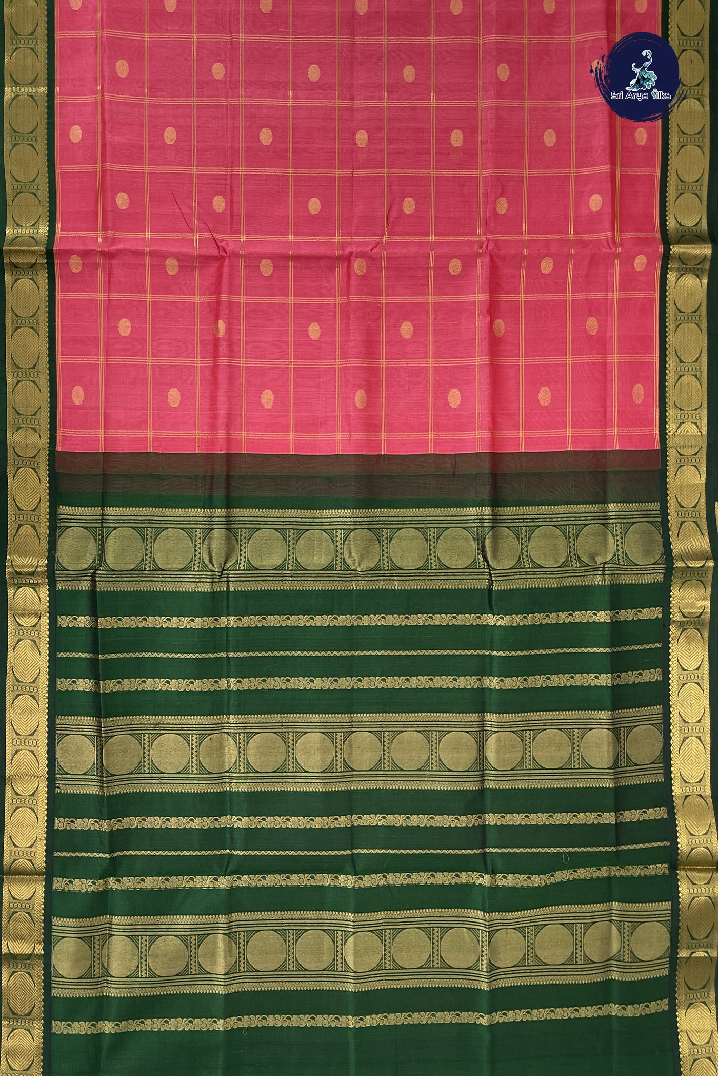 Candy Pink Korvai Silk Cotton Saree With Zari Checked Pattern