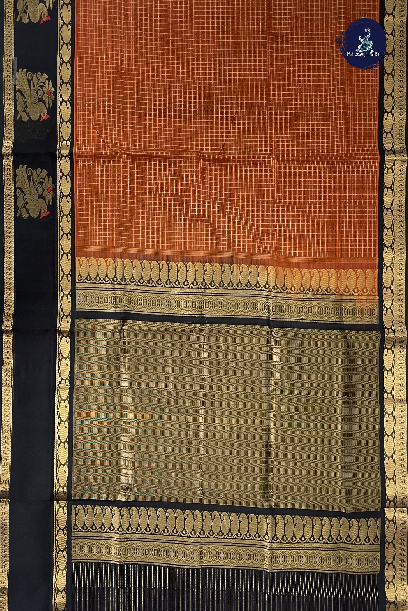 Honey Brown  Bridal Silk Cotton Saree With Zari Checked Pattern