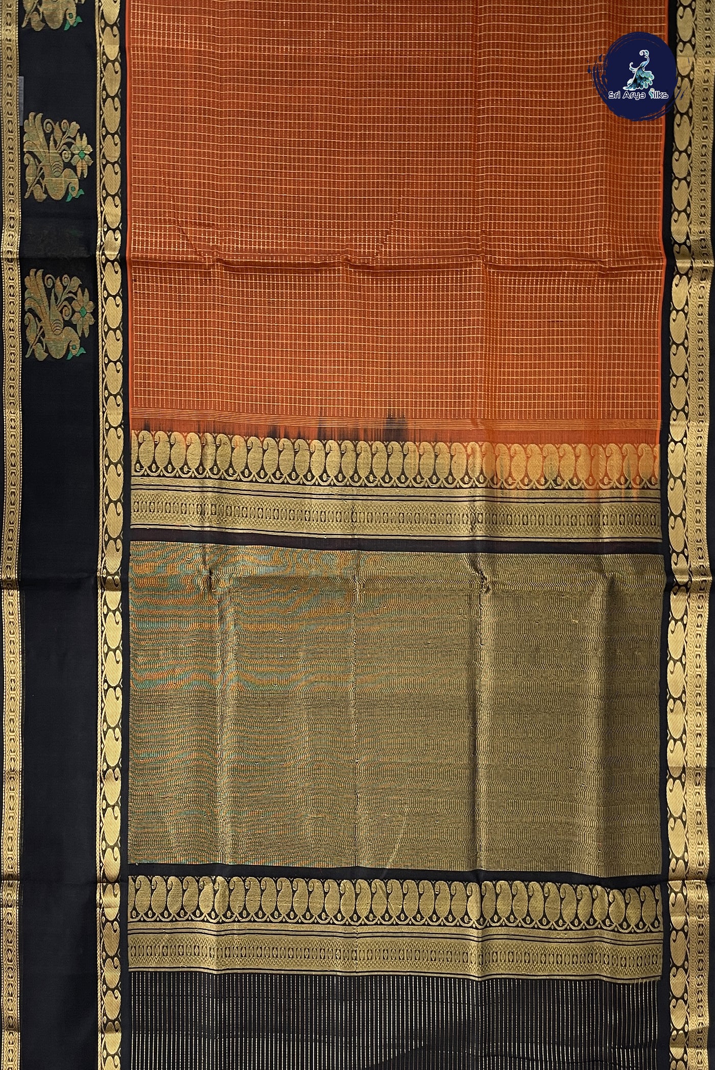 Honey Brown  Bridal Silk Cotton Saree With Zari Checked Pattern