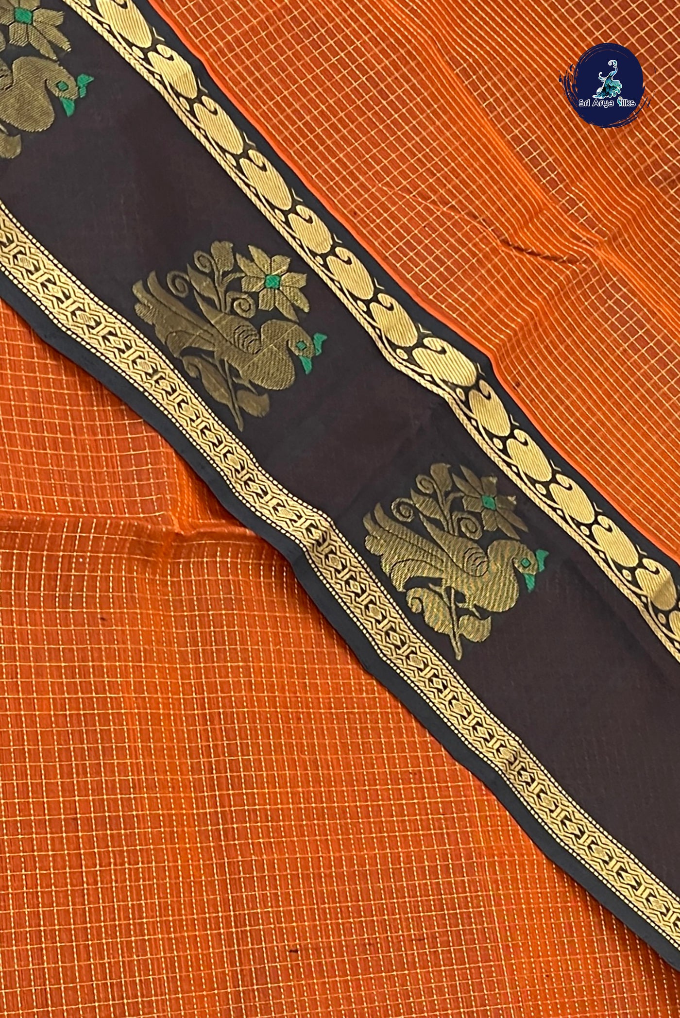 Honey Brown  Bridal Silk Cotton Saree With Zari Checked Pattern