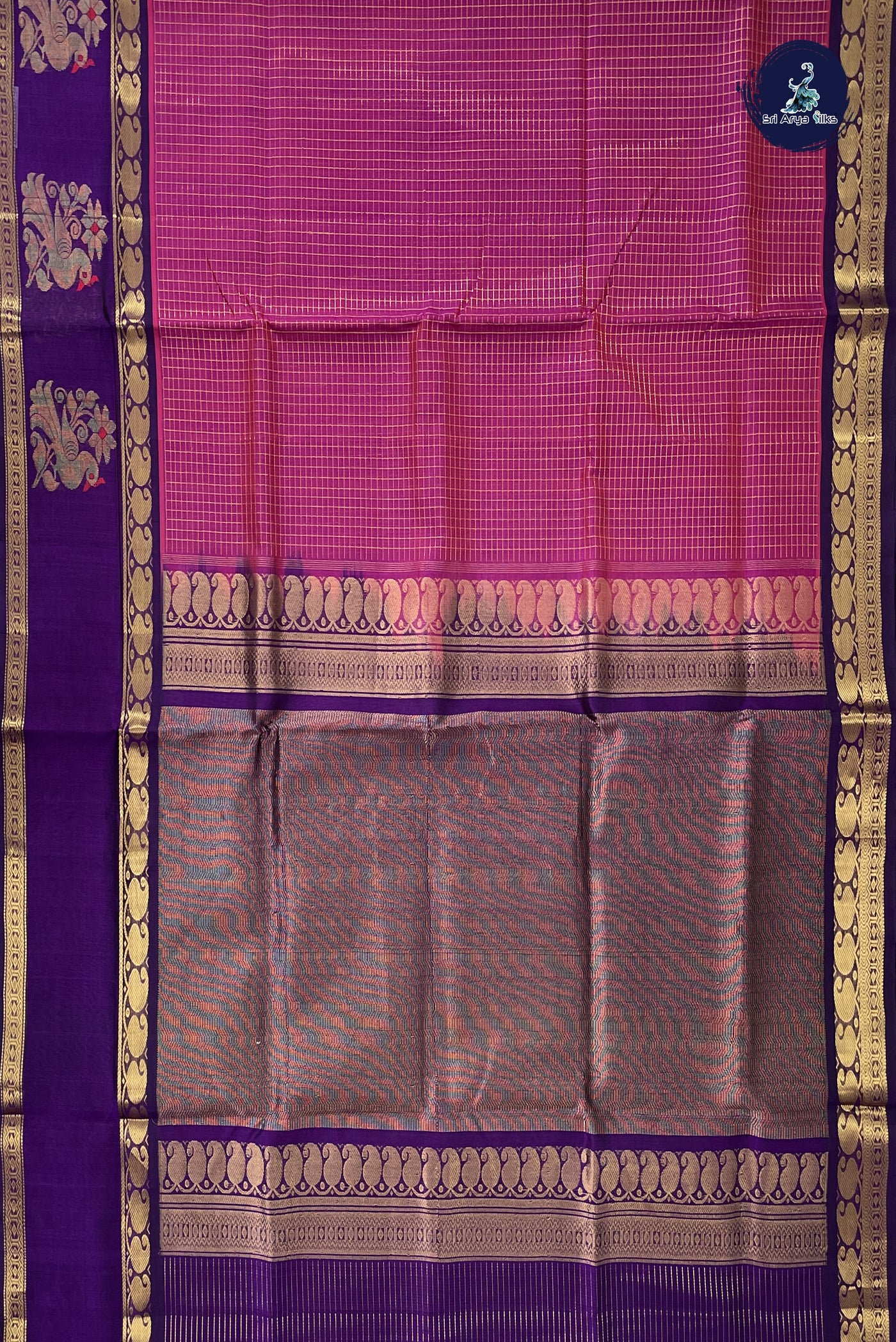 Vadamalli Bridal Silk Cotton Saree With Zari Checked Pattern