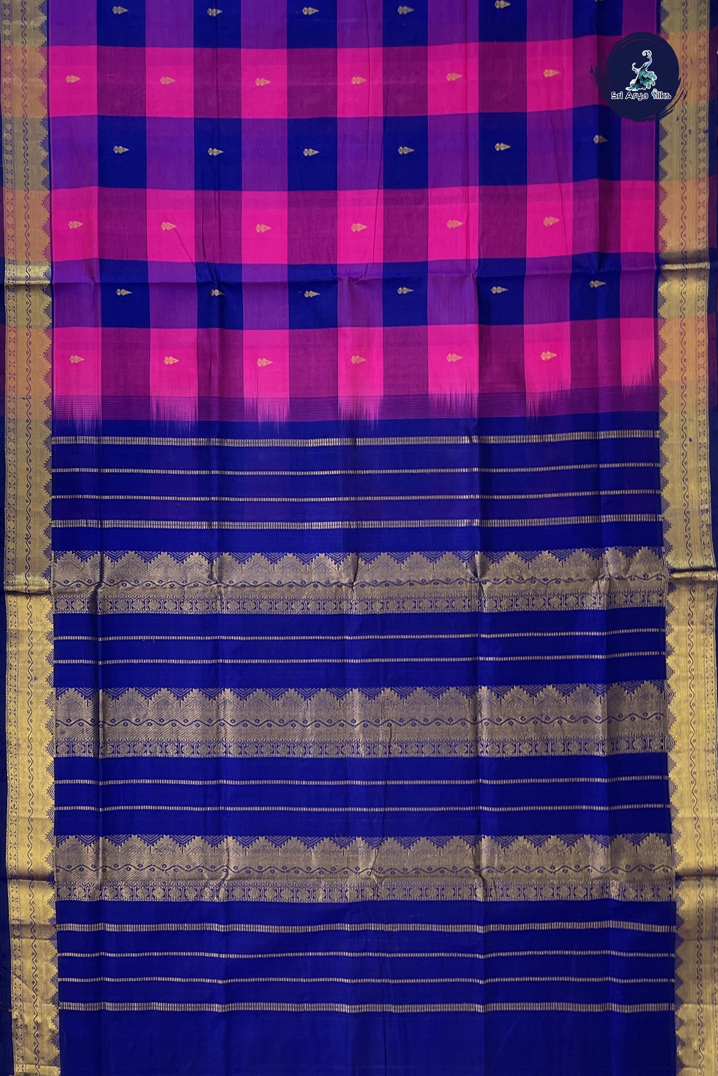 Multi Colour Silk Cotton Saree With Checked Pattern