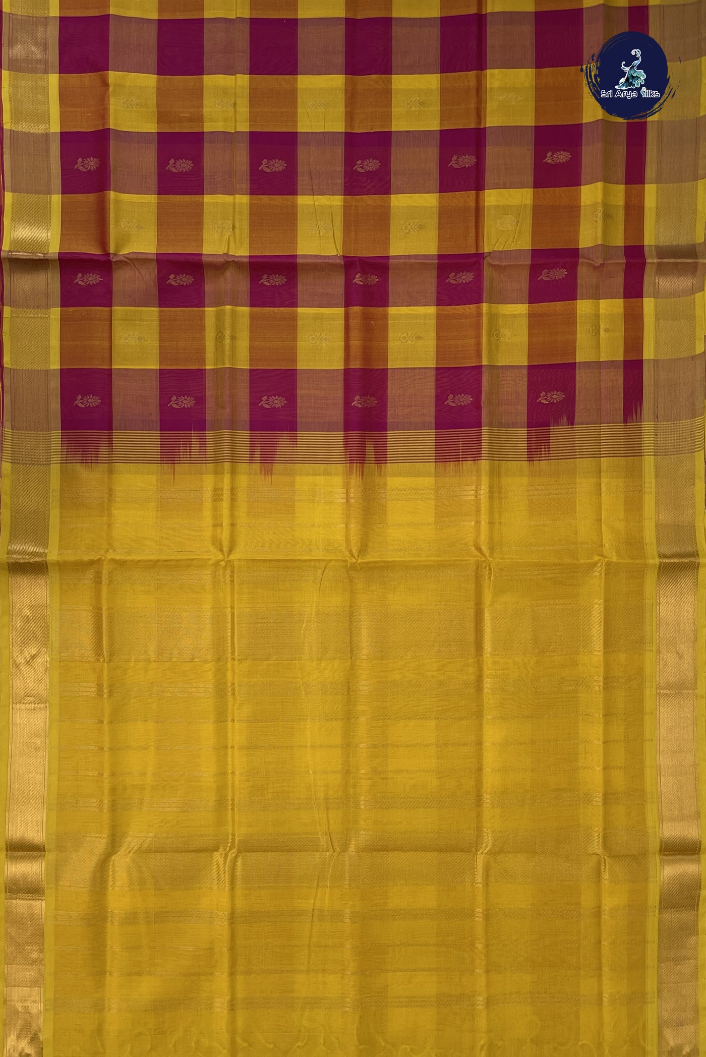 Multi Colour Silk Cotton Saree With Checked Pattern