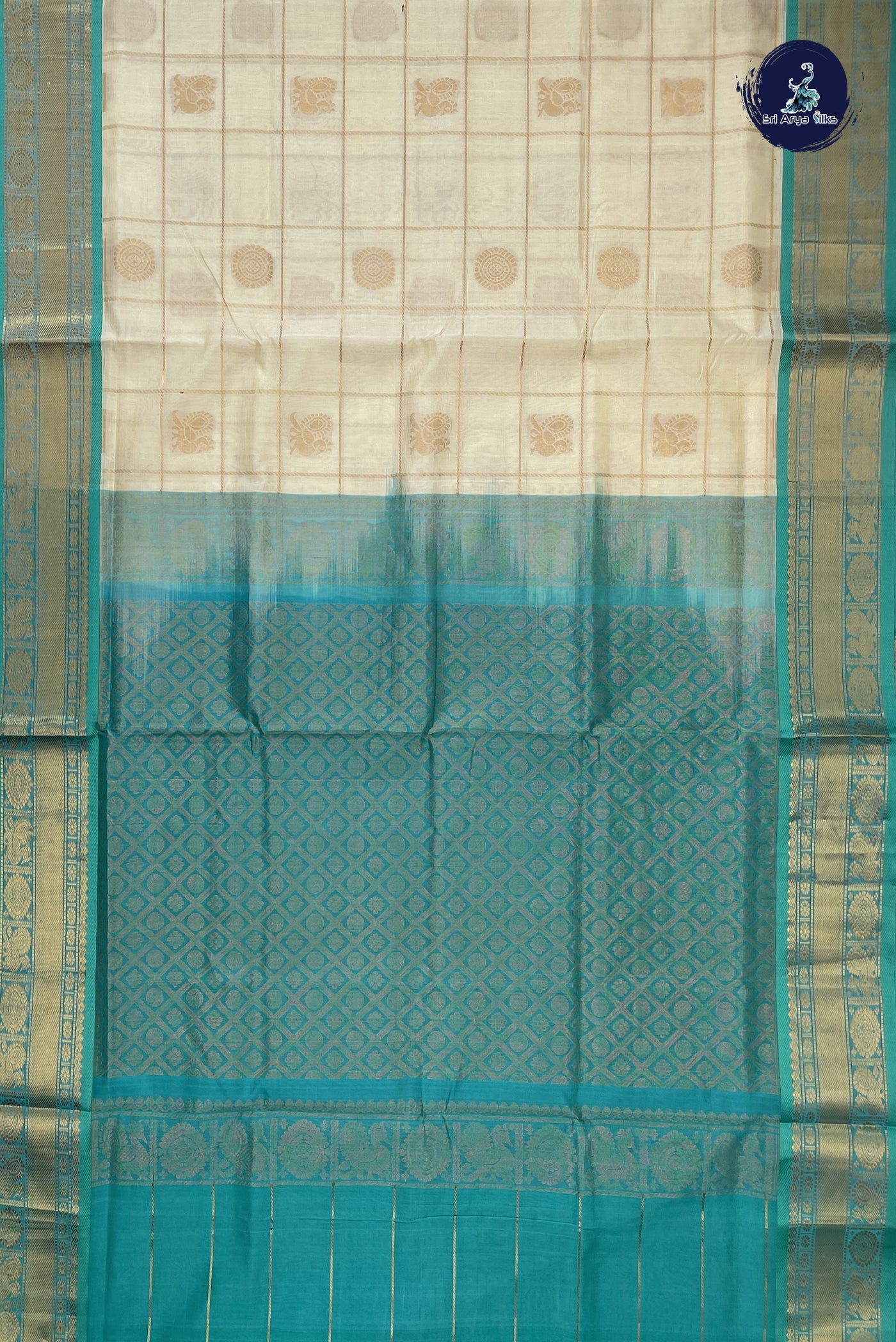 Off White Bridal Silk Cotton Saree With Zari Checked Pattern