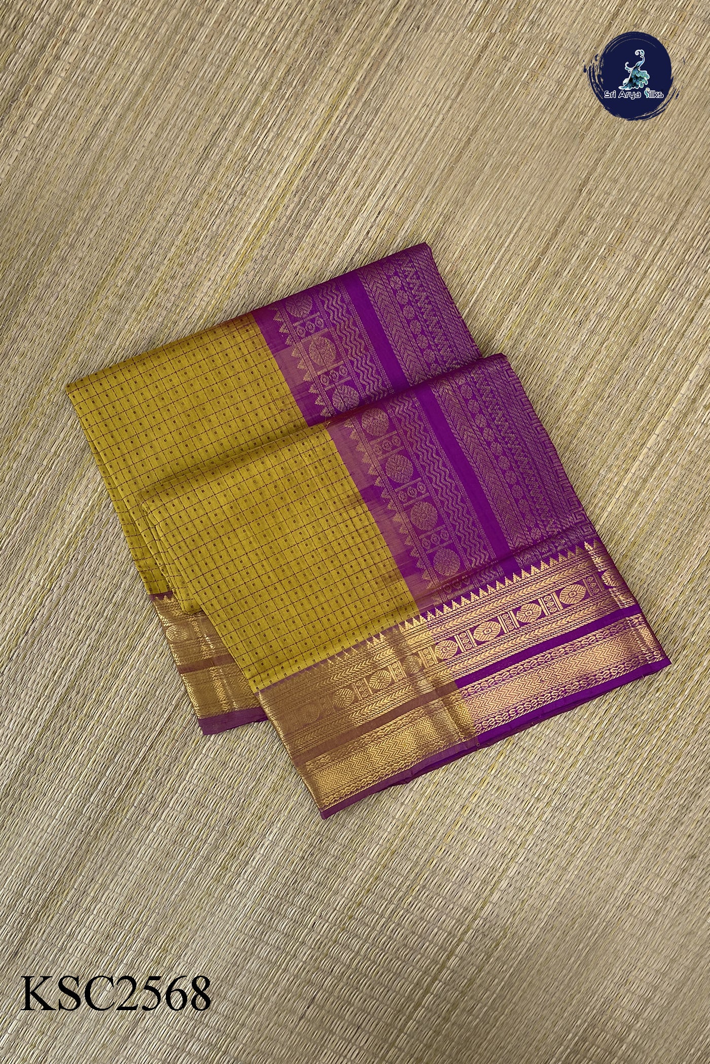 Mustard Yellow Bridal Silk Cotton Saree With Laksha Deepam Design Pattern