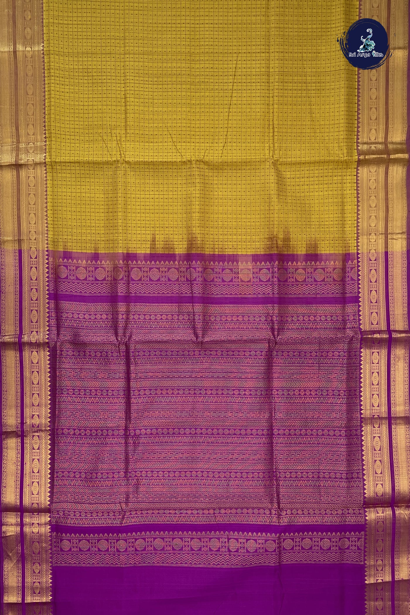 Mustard Yellow Bridal Silk Cotton Saree With Laksha Deepam Design Pattern