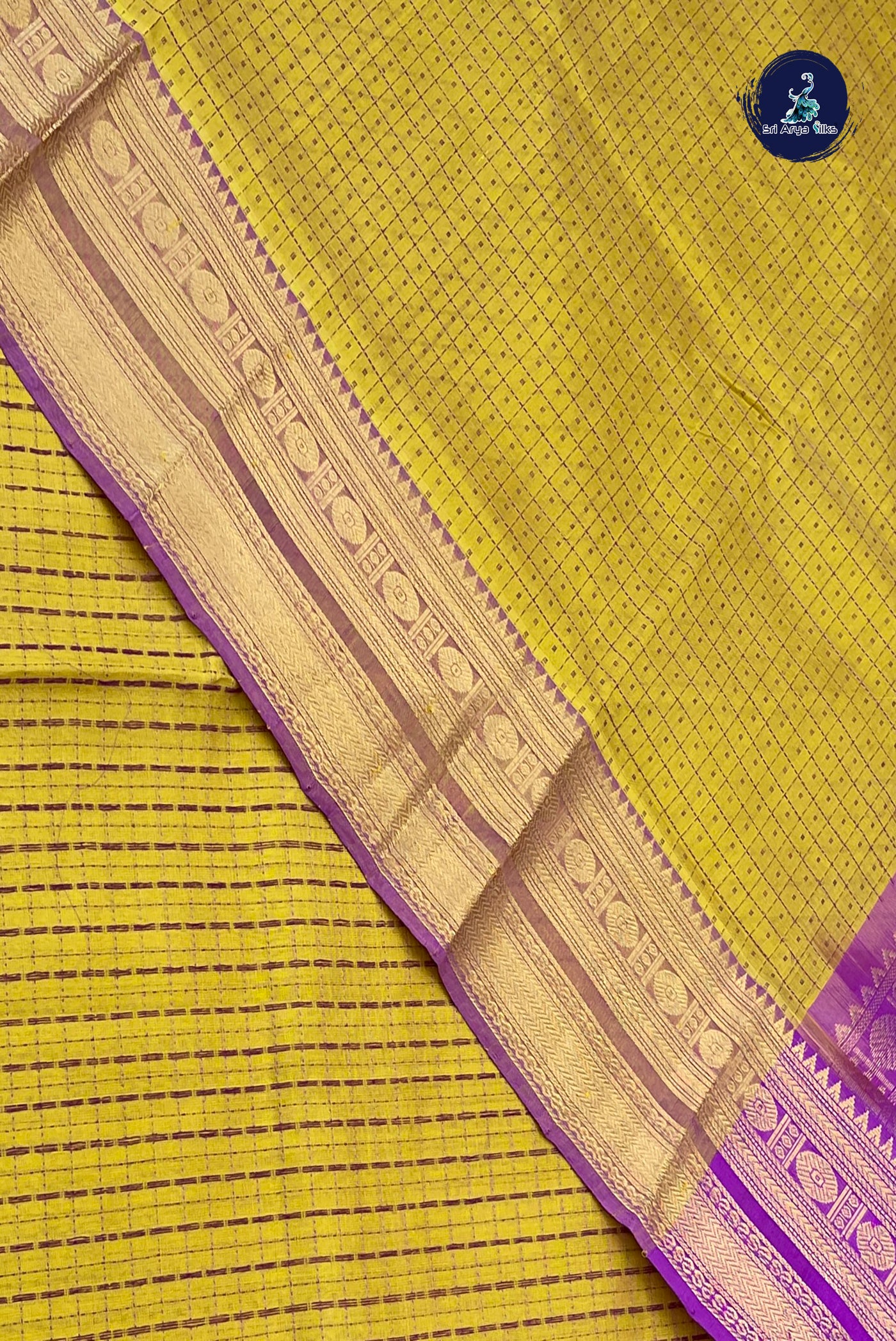 Mustard Yellow Bridal Silk Cotton Saree With Laksha Deepam Design Pattern