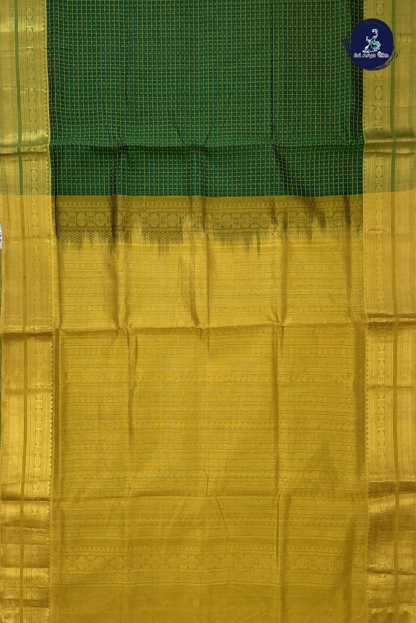 Dark Green Bridal Silk Cotton Saree With Laksha Deepam Design Pattern