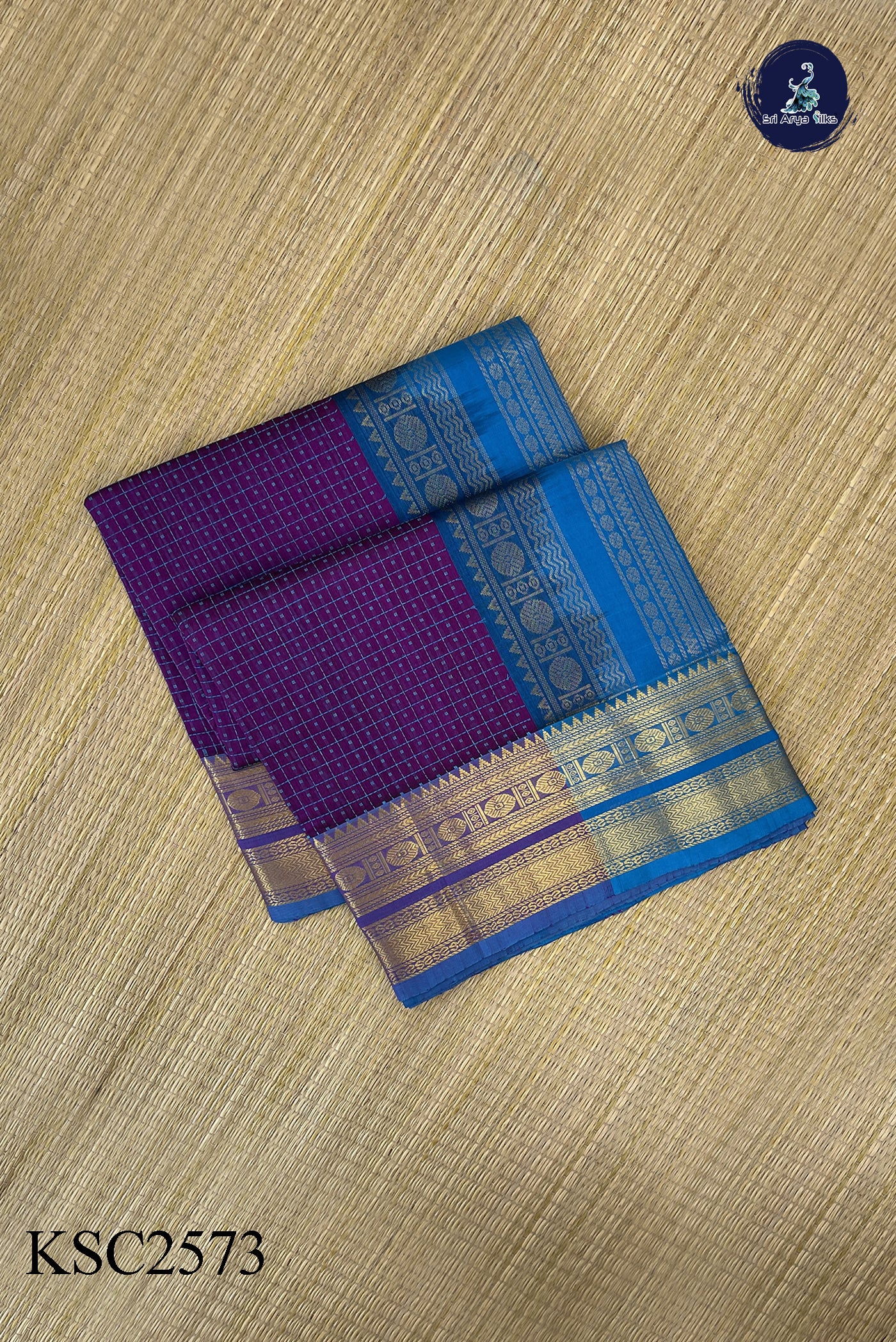 Dual Tone Purple Bridal Silk Cotton Saree With Laksha Deepam Design Pattern