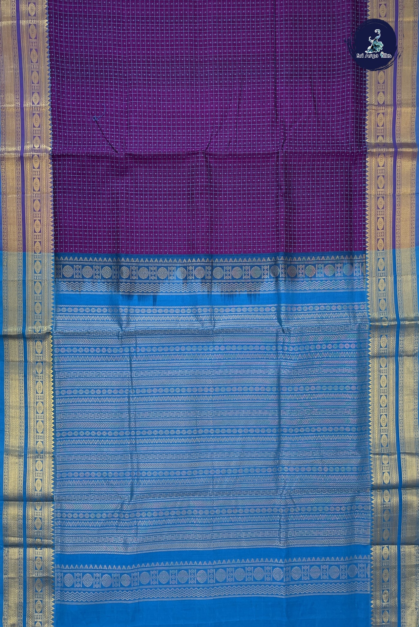 Dual Tone Purple Bridal Silk Cotton Saree With Laksha Deepam Design Pattern