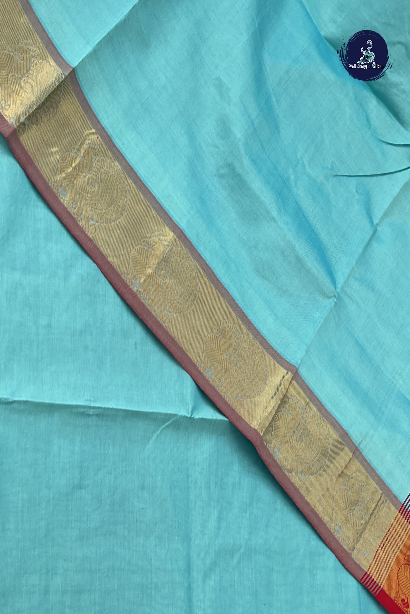 Light Blue Semi Silk Cotton Saree With Plain Pattern