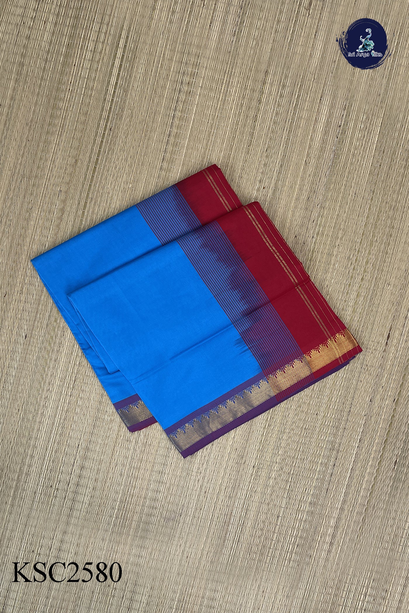 Copper Sulphate Blue Semi Silk Cotton Saree With Plain Pattern