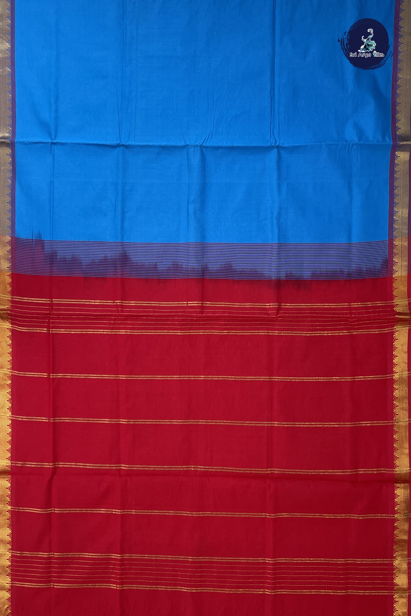 Copper Sulphate Blue Semi Silk Cotton Saree With Plain Pattern