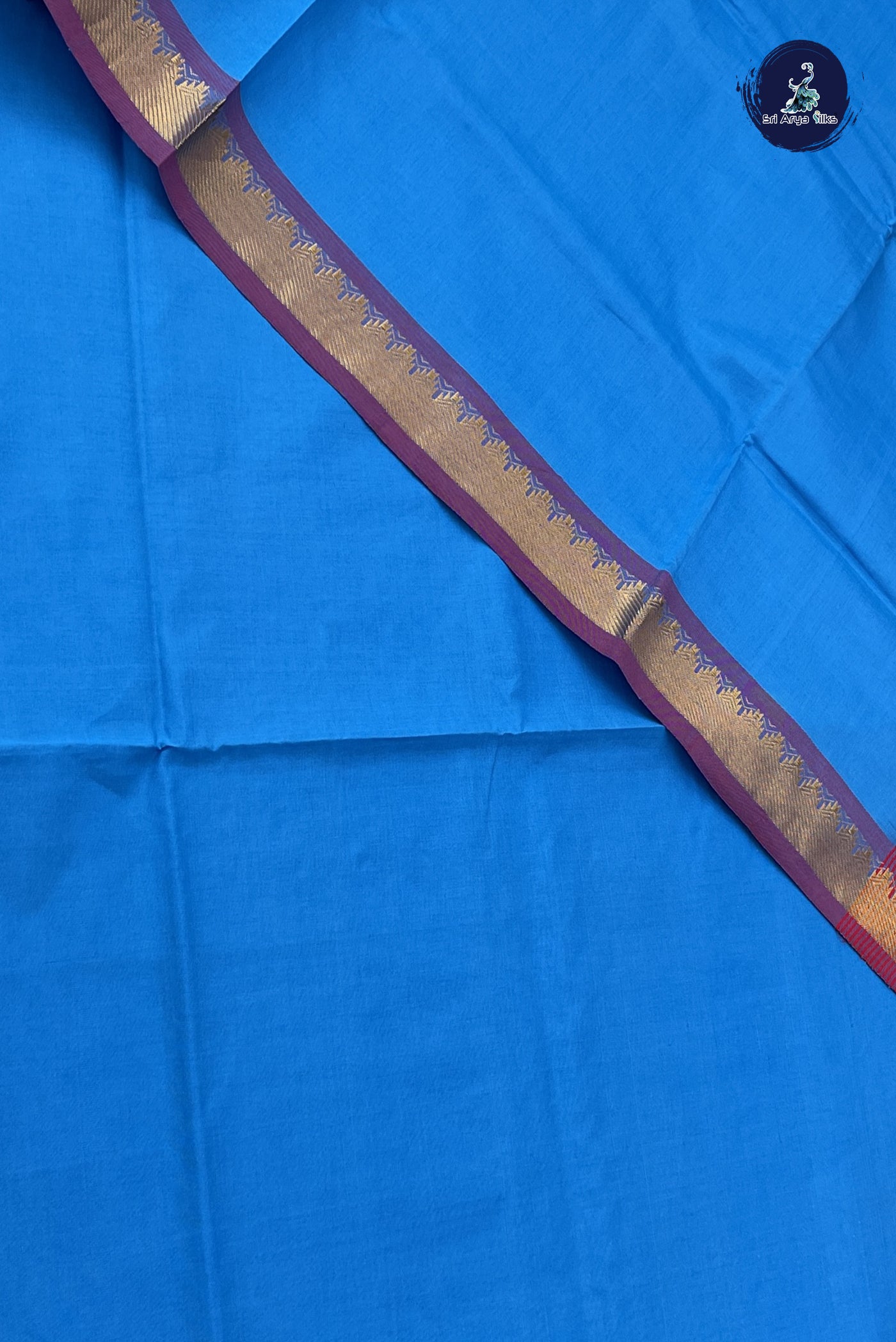 Copper Sulphate Blue Semi Silk Cotton Saree With Plain Pattern