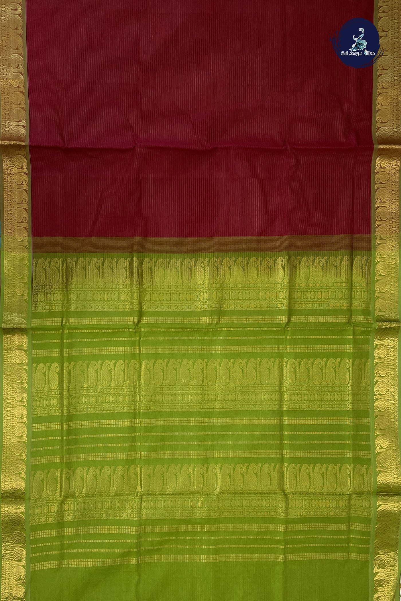 Maroon Vaira Oosi Silk Cotton Saree With Vaira Oosi Pattern