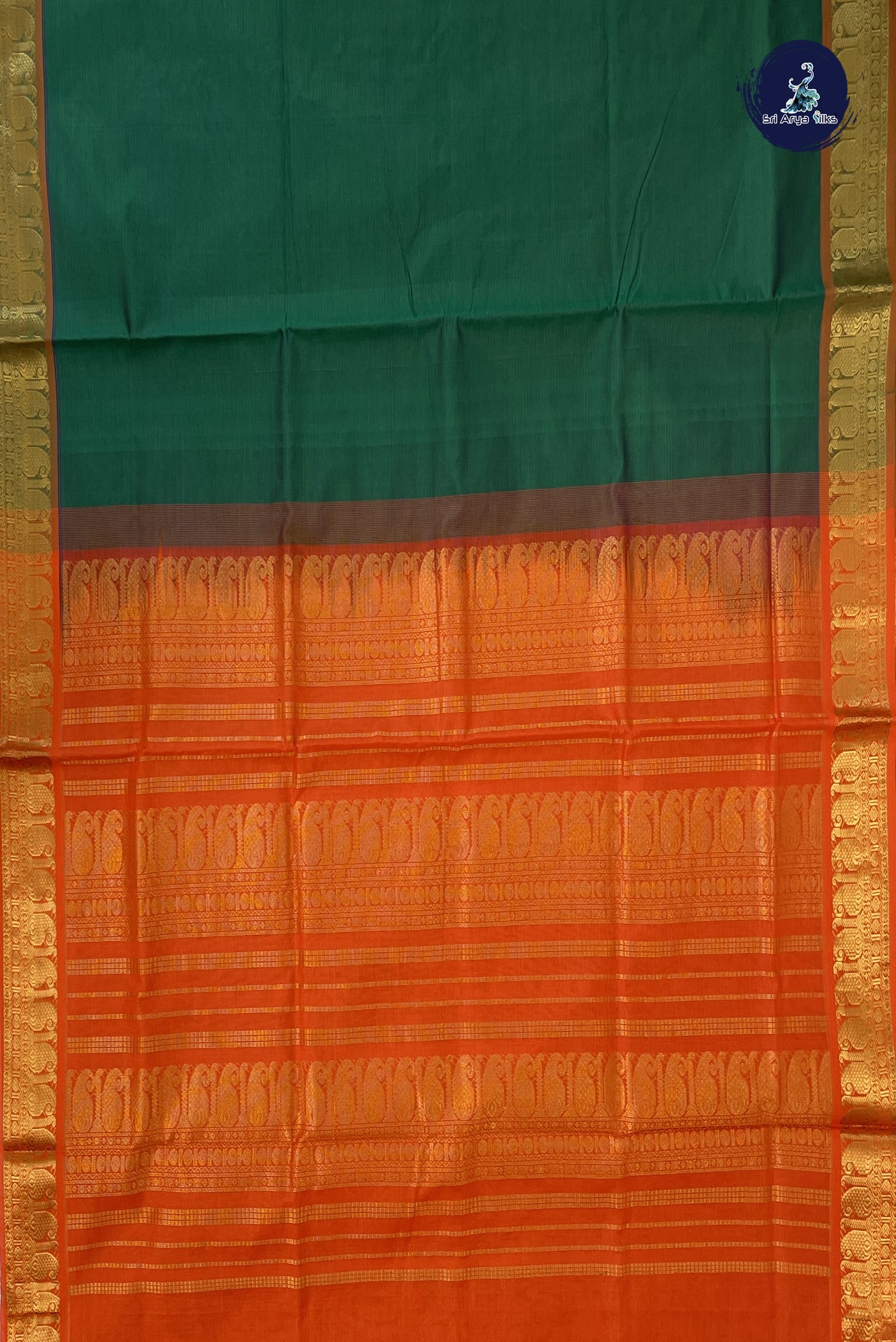 Dark Green Vaira Oosi Silk Cotton Saree With Vaira Oosi Pattern