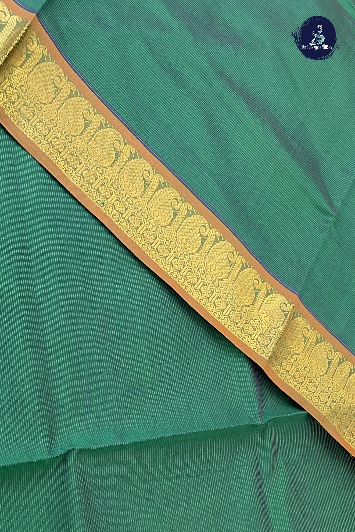 Dark Green Vaira Oosi Silk Cotton Saree With Vaira Oosi Pattern