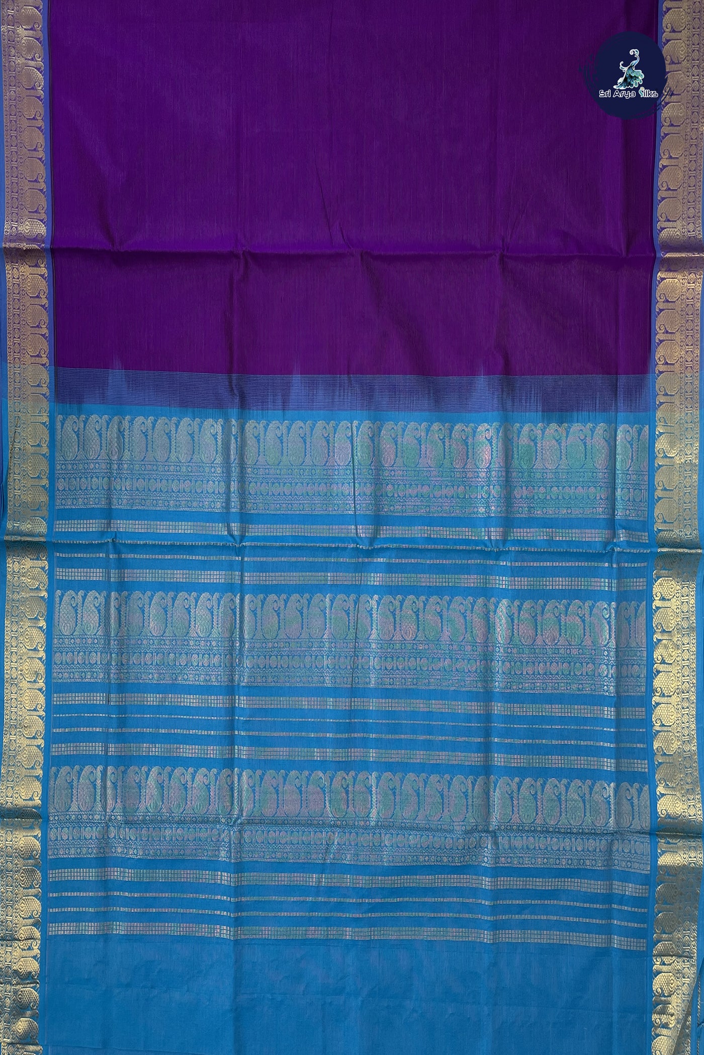 Purple Vaira Oosi Silk Cotton Saree With Vaira Oosi Pattern