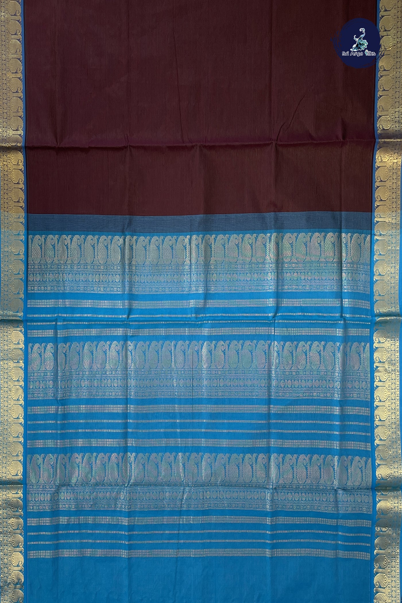 Brown Vaira Oosi Silk Cotton Saree With Vaira Oosi Pattern