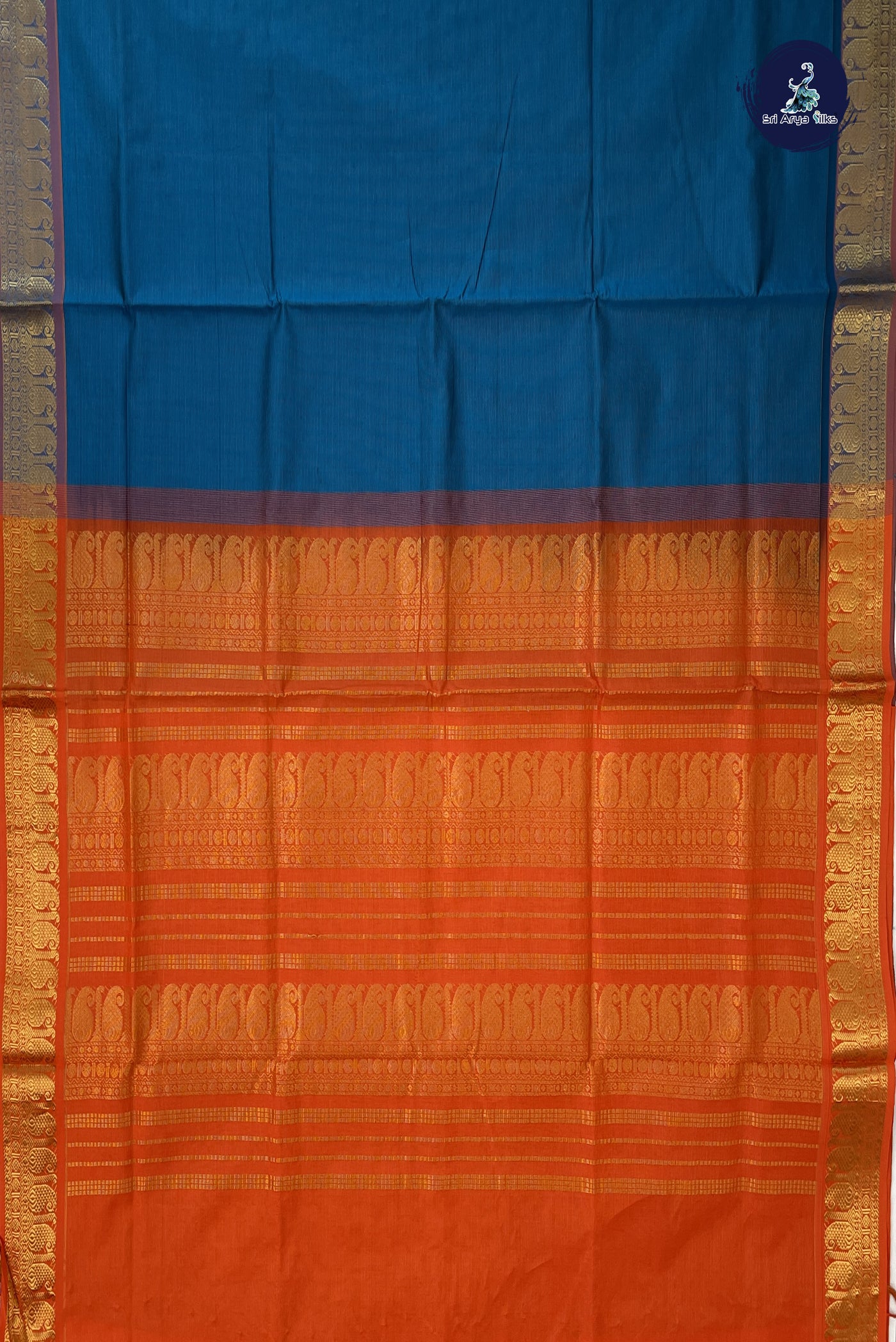 Blue Vaira Oosi Silk Cotton Saree With Vaira Oosi Pattern