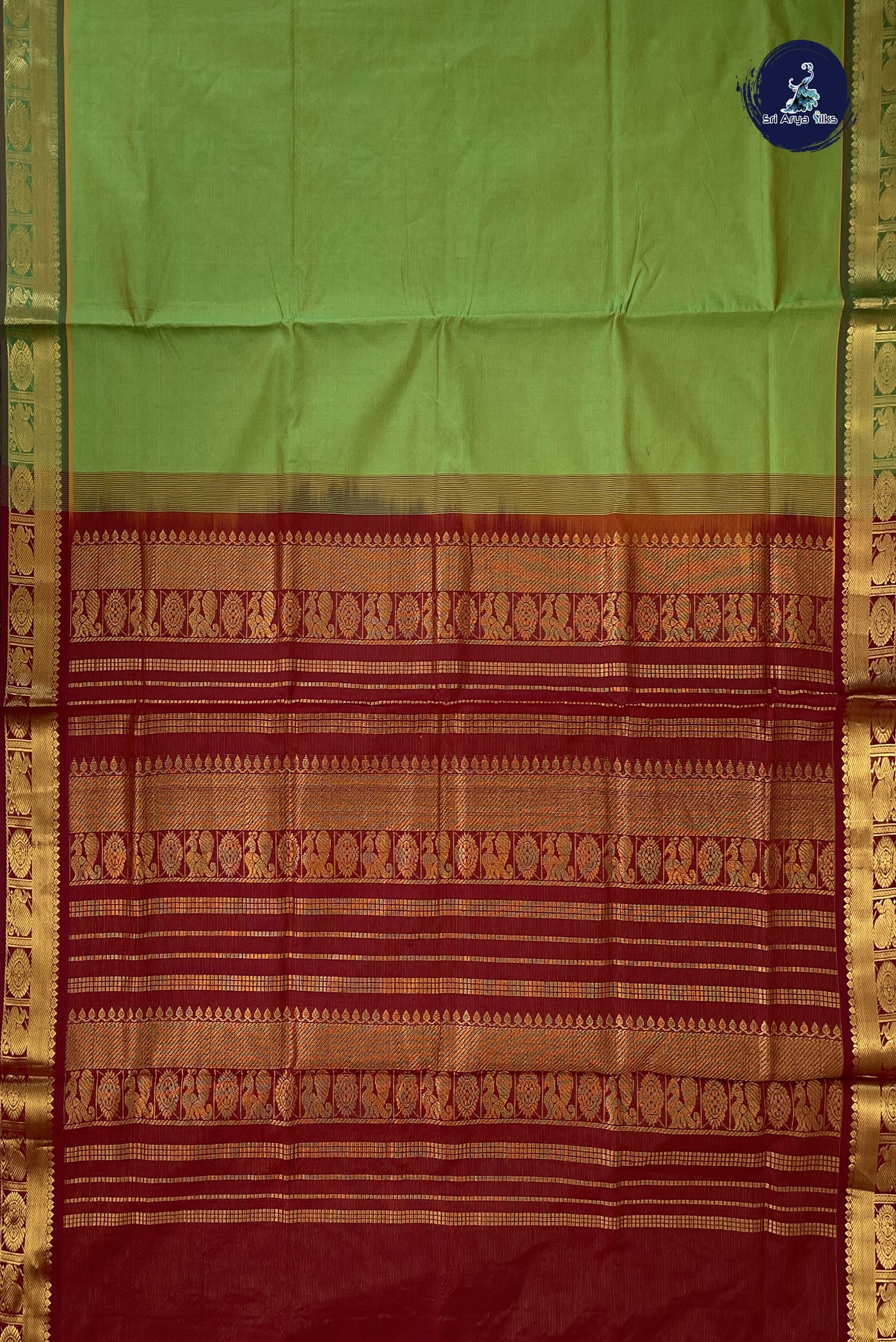 Dual Tone Mehendi Green Vaira Oosi Silk Cotton Saree With Vaira Oosi Pattern