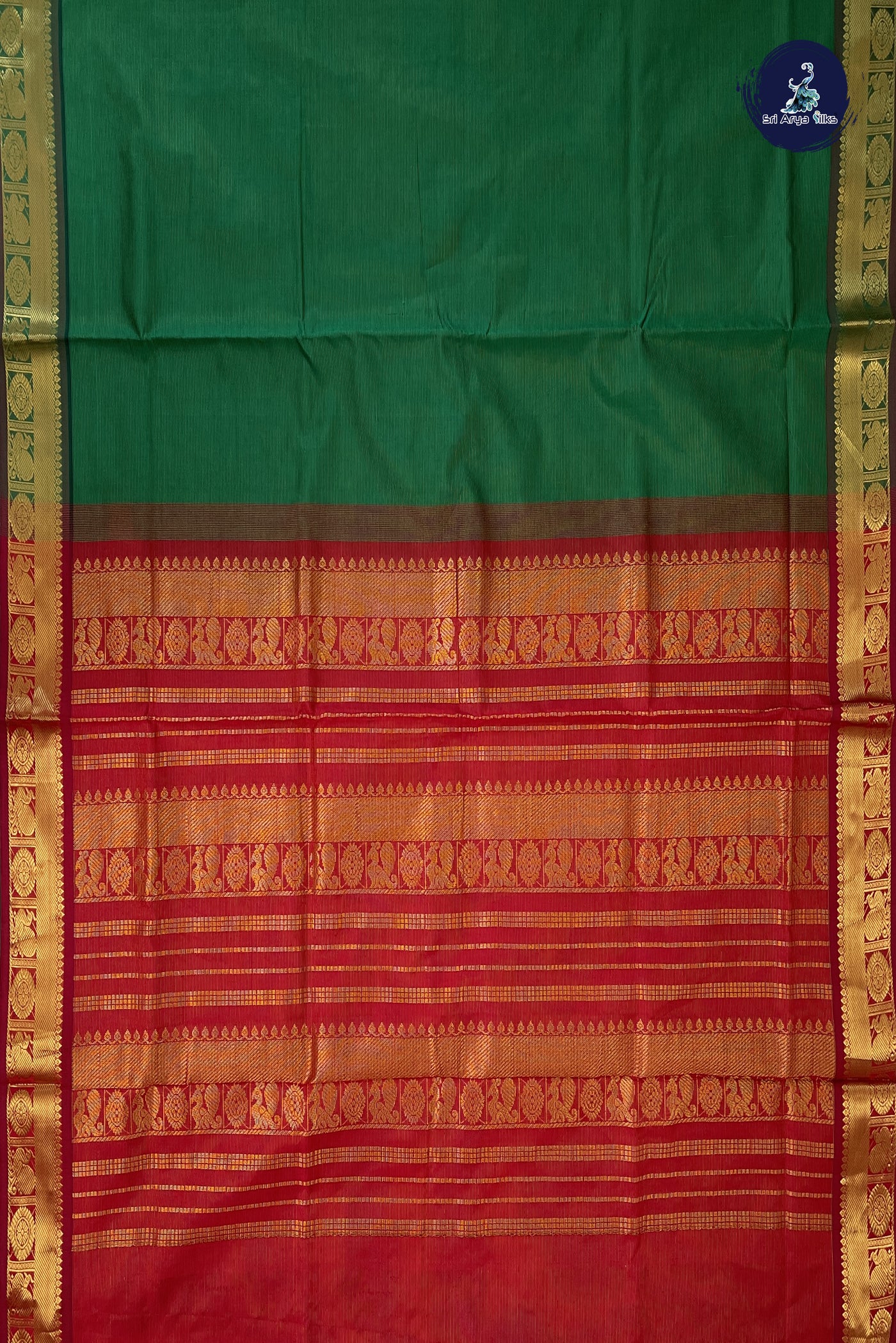 Dark Green Vaira Oosi Silk Cotton Saree With Vaira Oosi Pattern