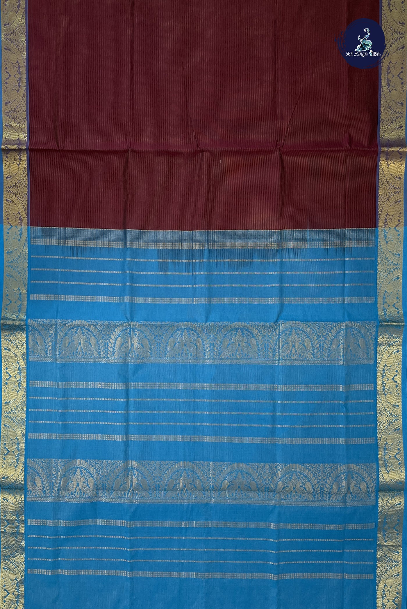 Dual Tone Brown Vaira Oosi Silk Cotton Saree With Vaira Oosi Pattern