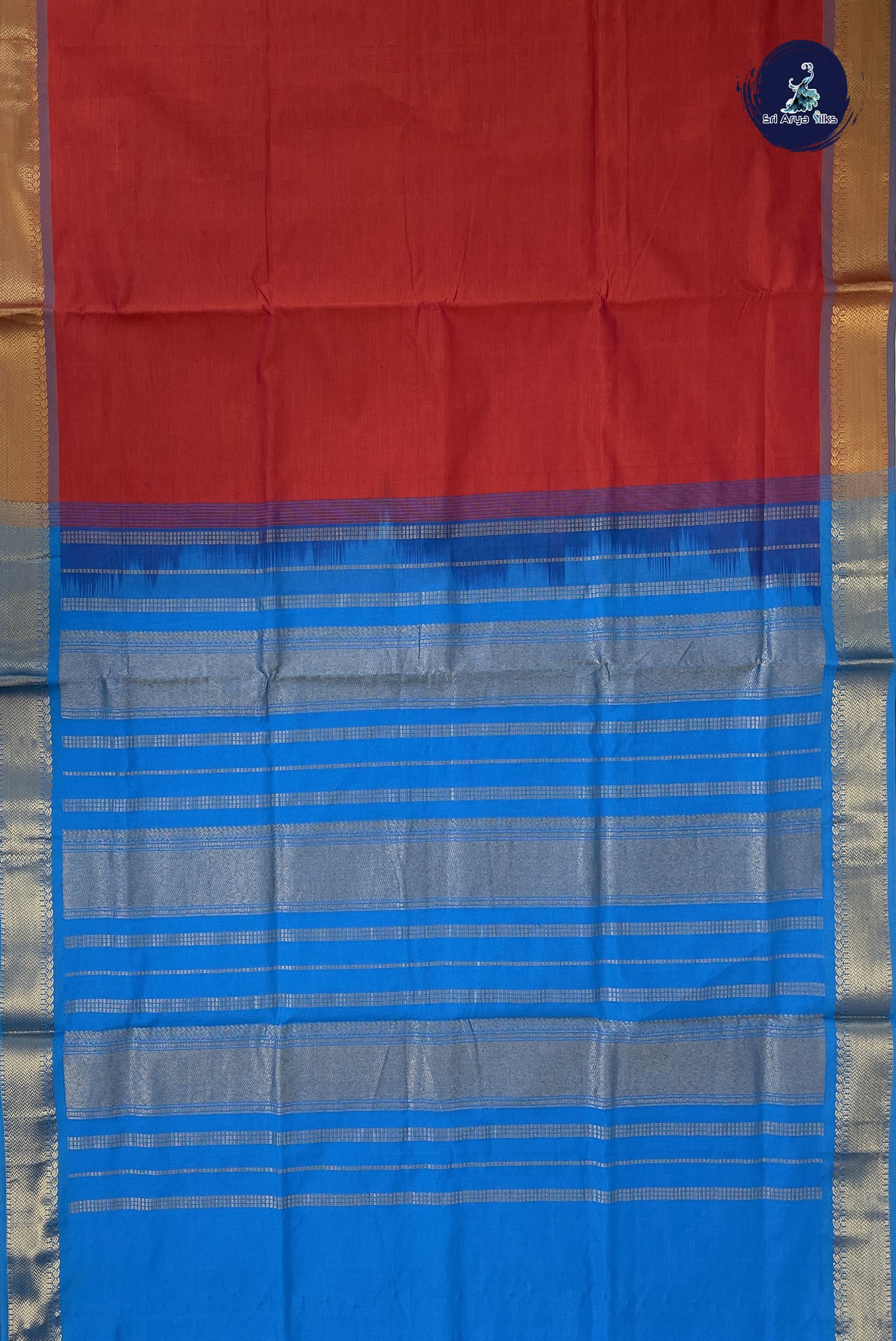 Rust Semi Silk Cotton Saree With Plain Pattern