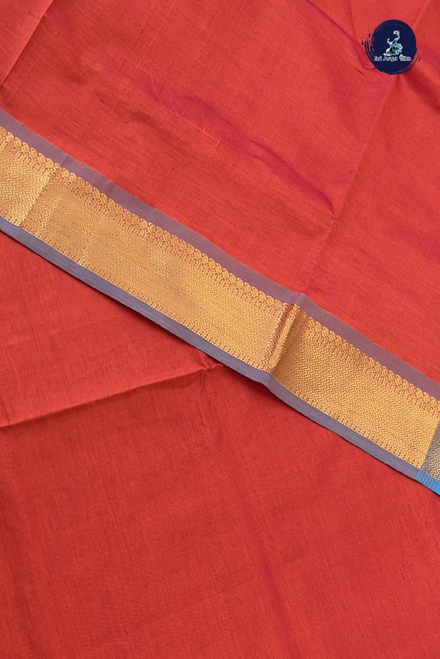 Rust Semi Silk Cotton Saree With Plain Pattern