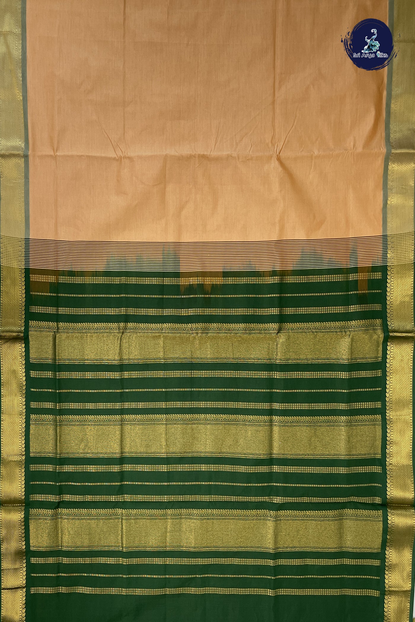 Beige Semi Silk Cotton Saree With Plain Pattern