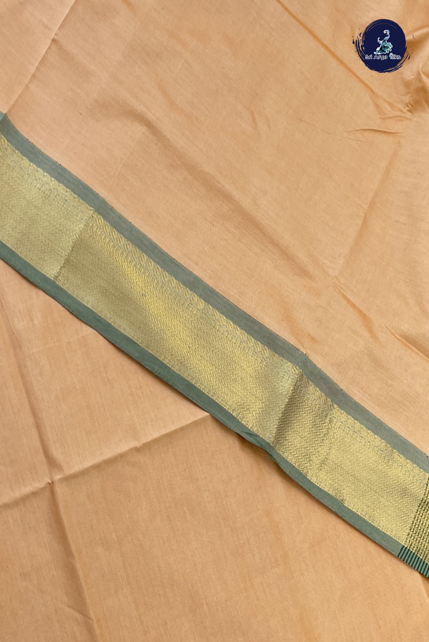 Beige Semi Silk Cotton Saree With Plain Pattern