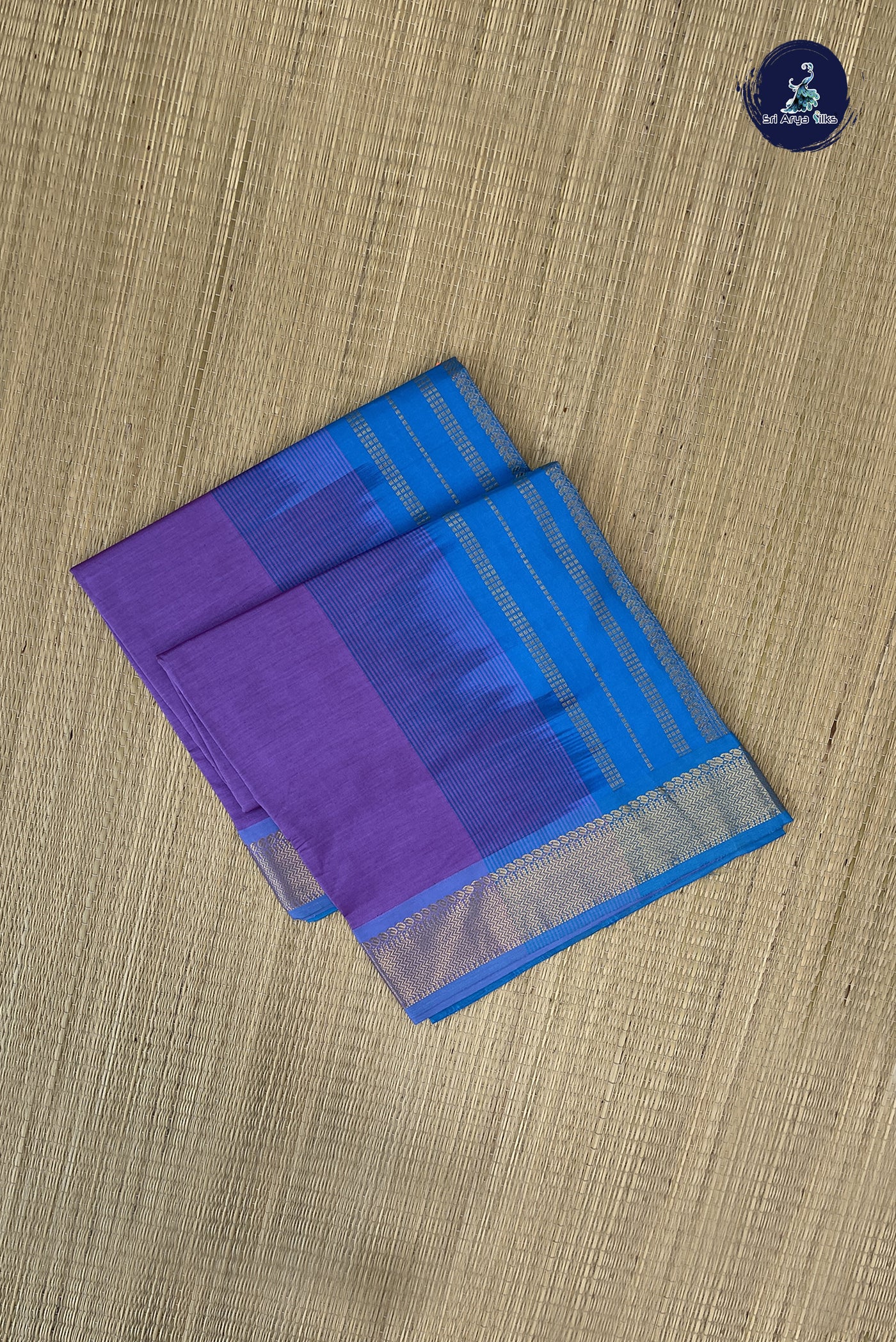 Lavender Semi Silk Cotton Saree With Plain Pattern