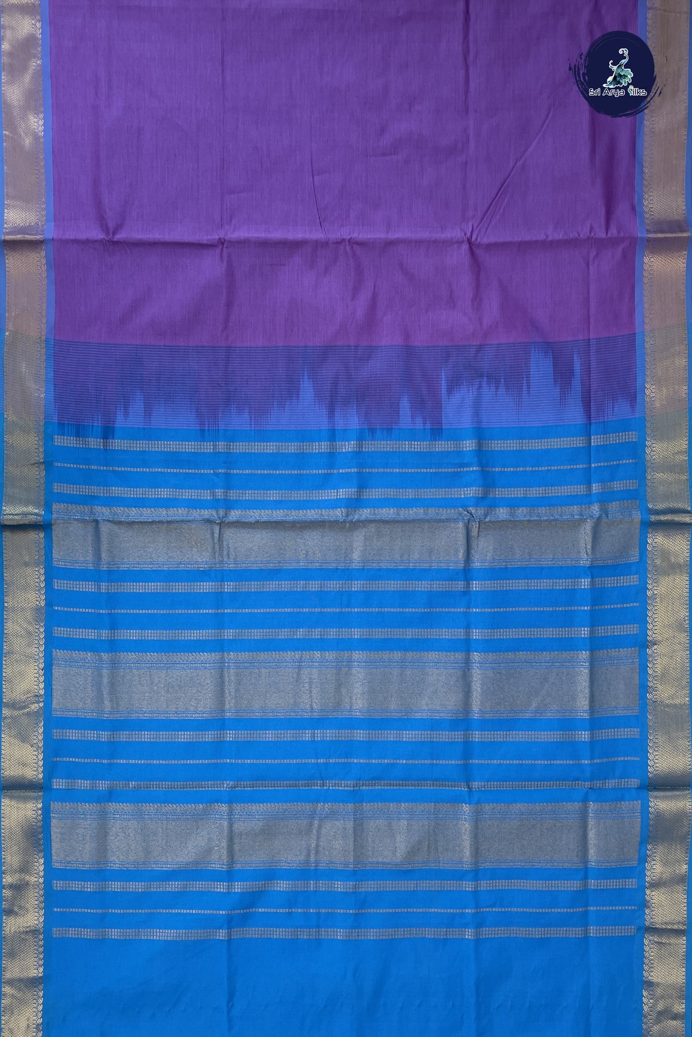 Lavender Semi Silk Cotton Saree With Plain Pattern