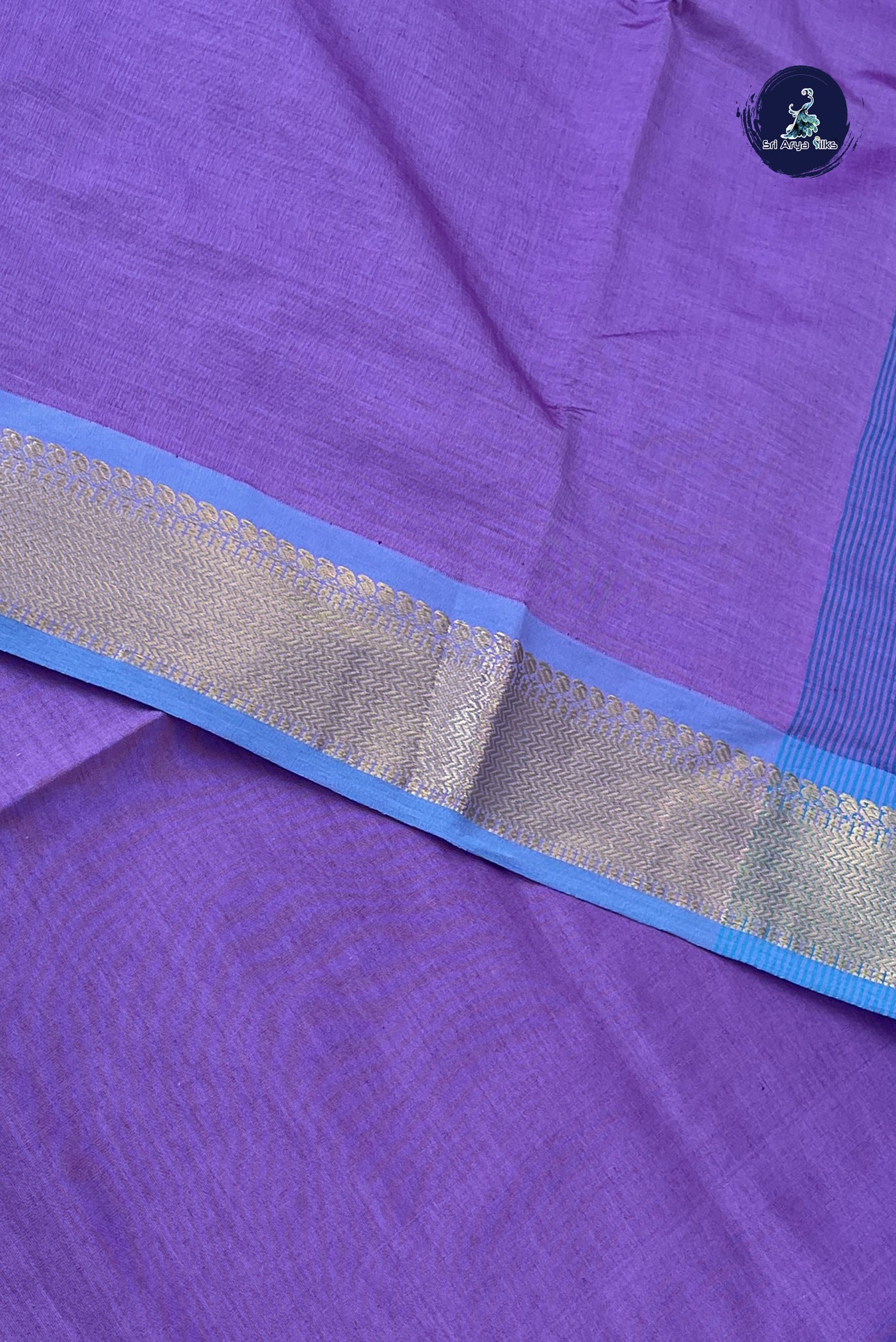 Lavender Semi Silk Cotton Saree With Plain Pattern