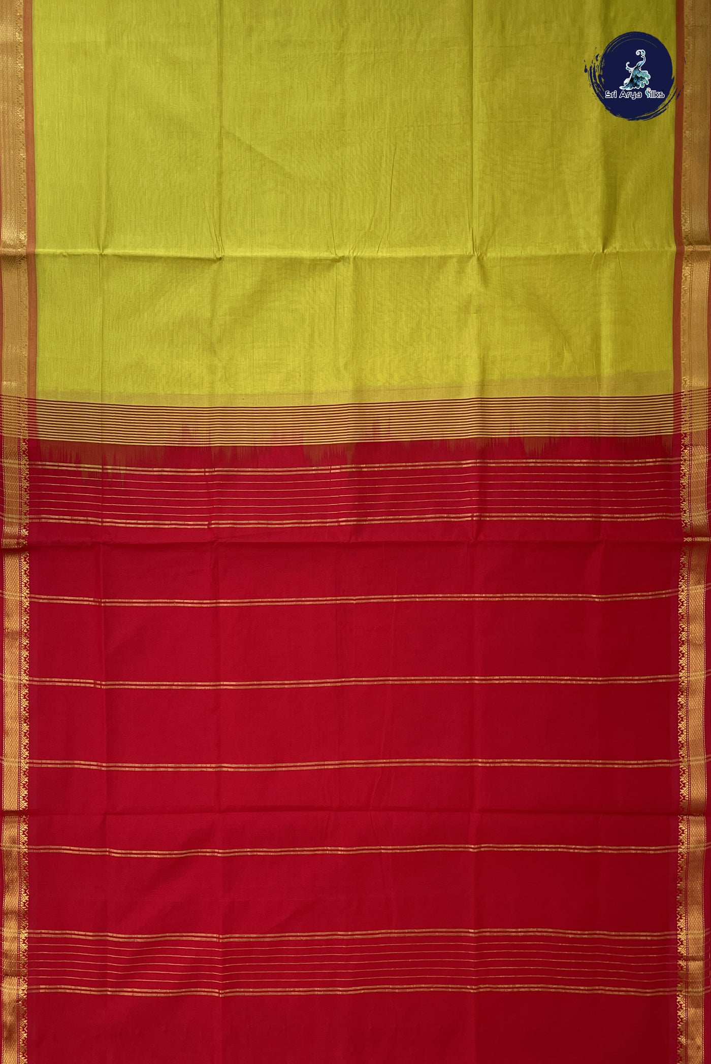 Yellow Semi Silk Cotton Saree With Plain Pattern