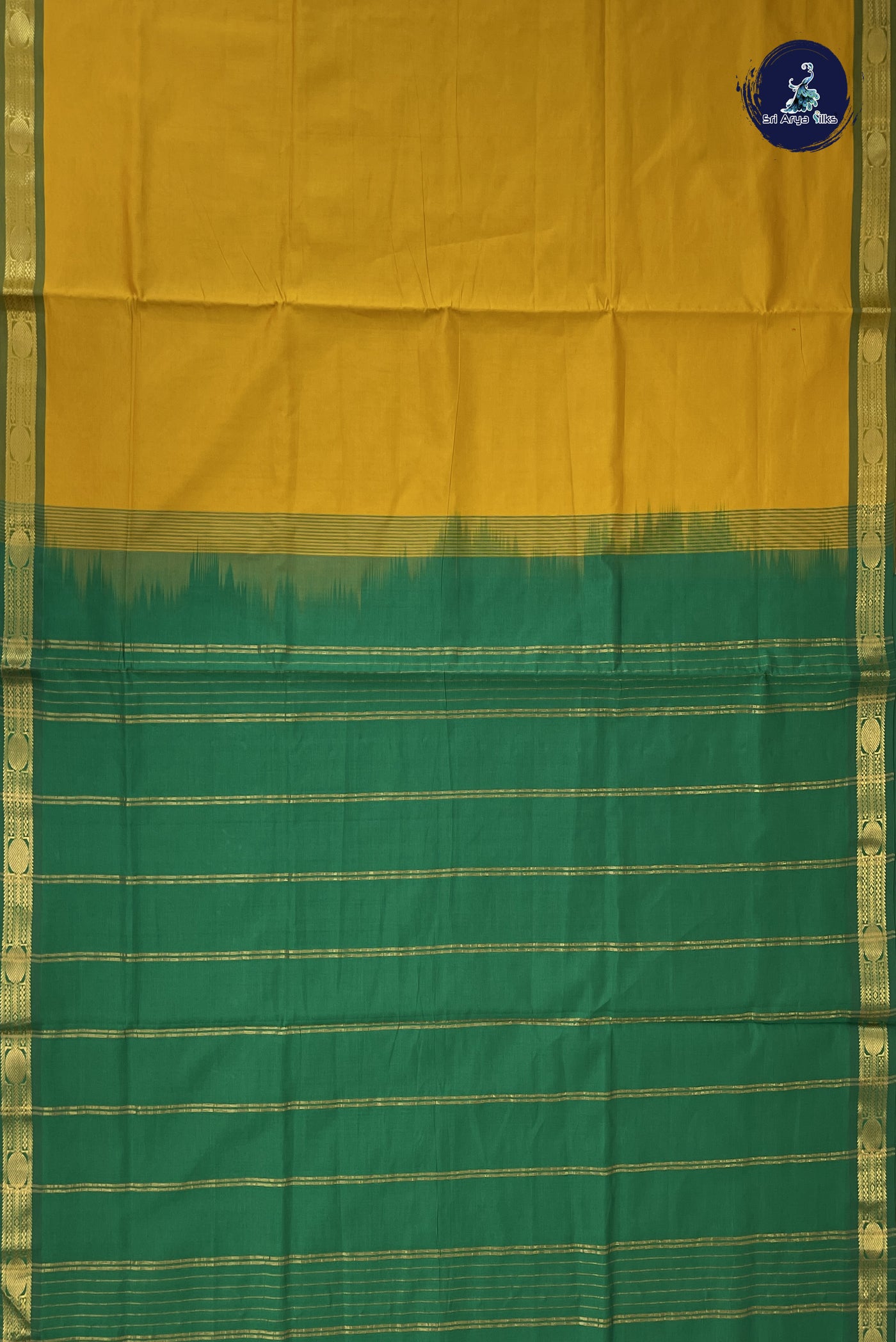 Mustard Semi Silk Cotton Saree With Plain Pattern