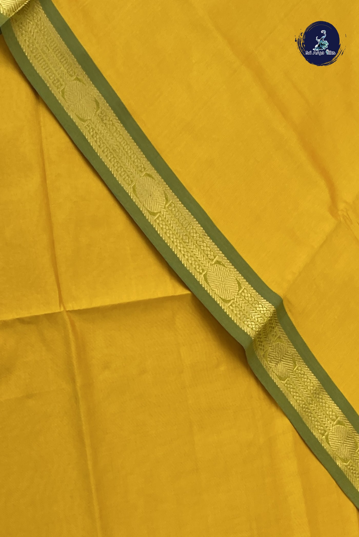 Mustard Semi Silk Cotton Saree With Plain Pattern