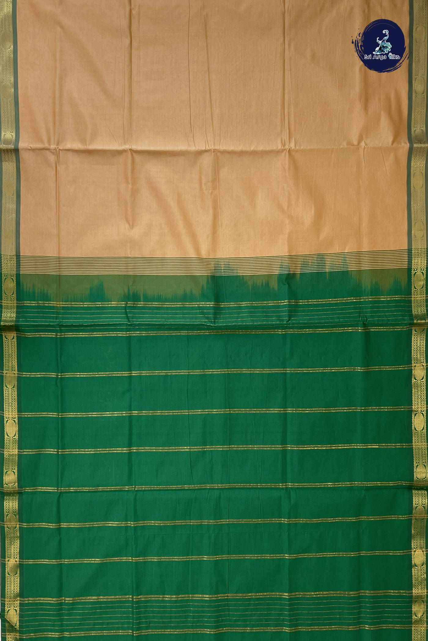 Beige Semi Silk Cotton Saree With Plain Pattern