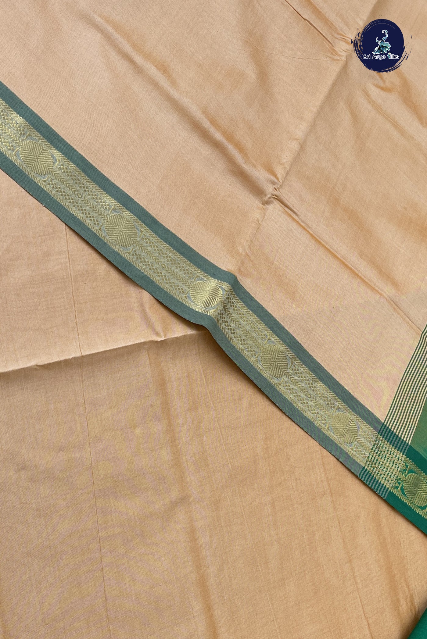 Beige Semi Silk Cotton Saree With Plain Pattern